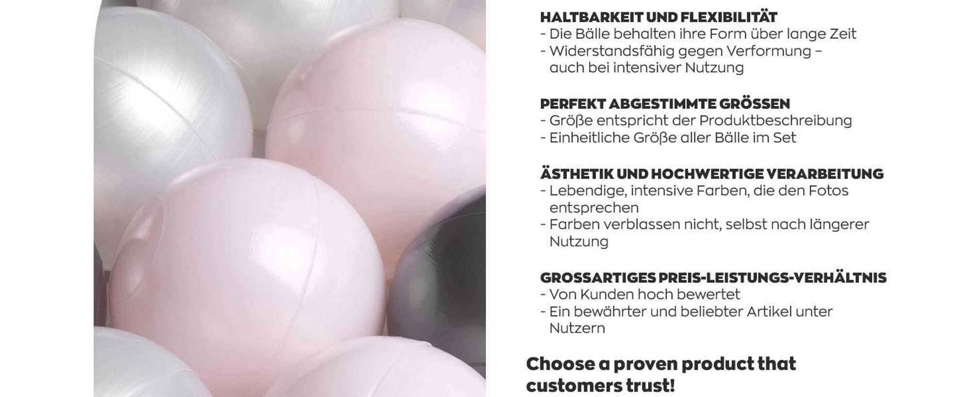 MISIOO Bälle für Bällebad 150 Stück - Bällebad Bälle - Bälle Ø 6 cm - Plastikbälle hergestellt aus 100% LDPE - Spielzeug Baby - Hellrosa/Perlen/Silber
