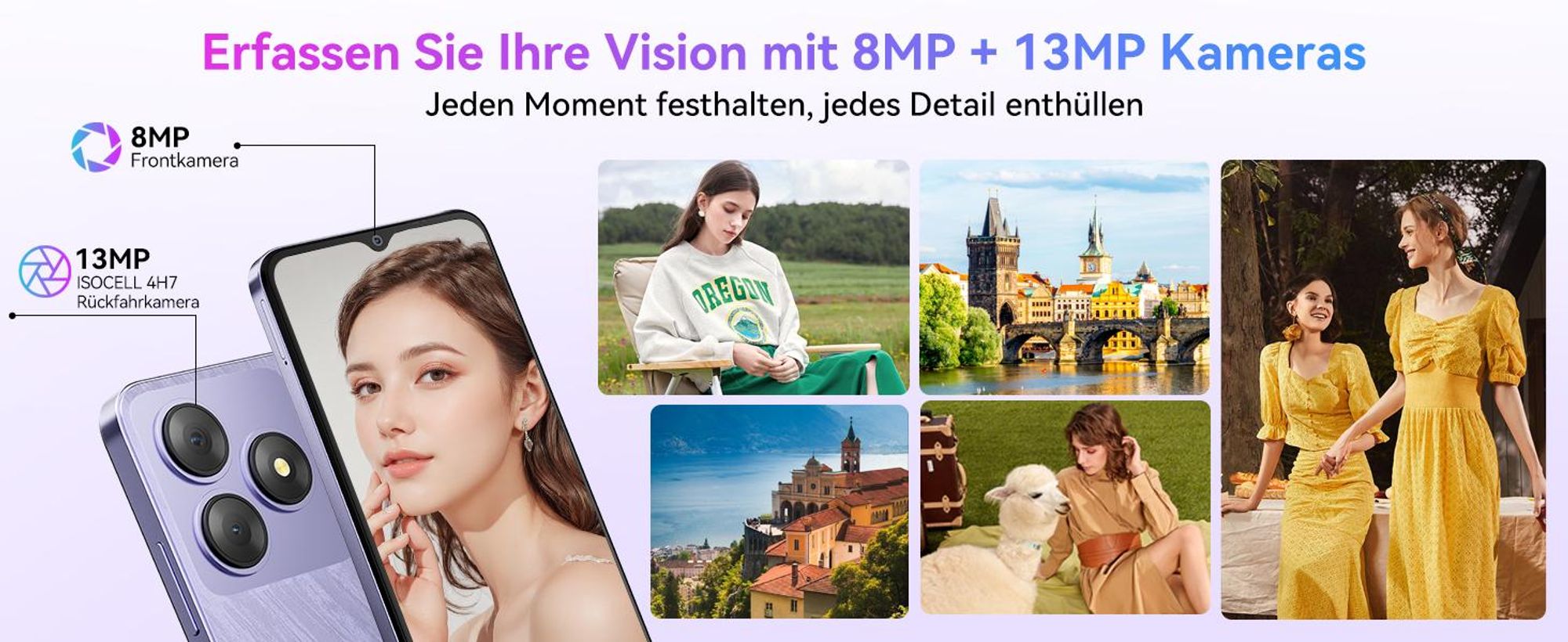 Blackview Wave 8C  6.56"  Handy Ohne Vertrag, 6GB+64GB, Dual SIM, 4700mAh, Face ID, 13MP+ 8MP Kamera, 4G, Sunset Purple