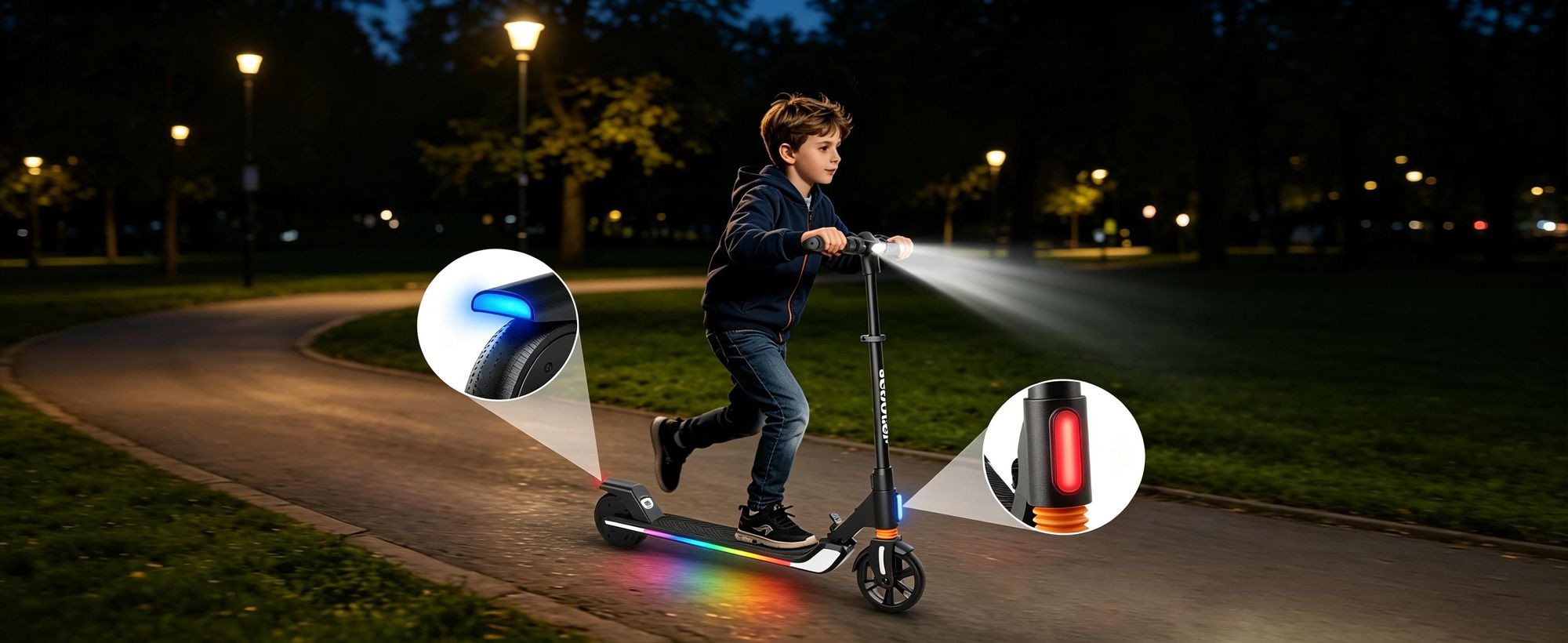 Elektroscooter Kinder Für 8-16 Jahren, Klappbar Jugendliche Elektroroller, 200W,  5,2Ah AKKU, Reichweite 10-20 km, Bis 20 km/h, LED, E-Scooter Schwarz