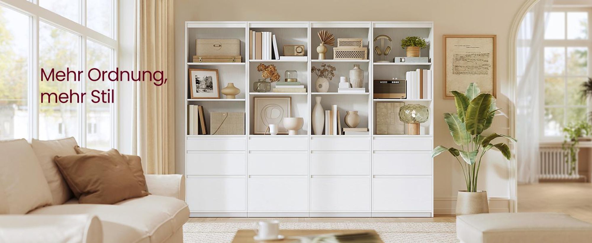 VASAGLE Bücherregal, Hochschrank, 3 Schubladen, verstellbare Ablagen