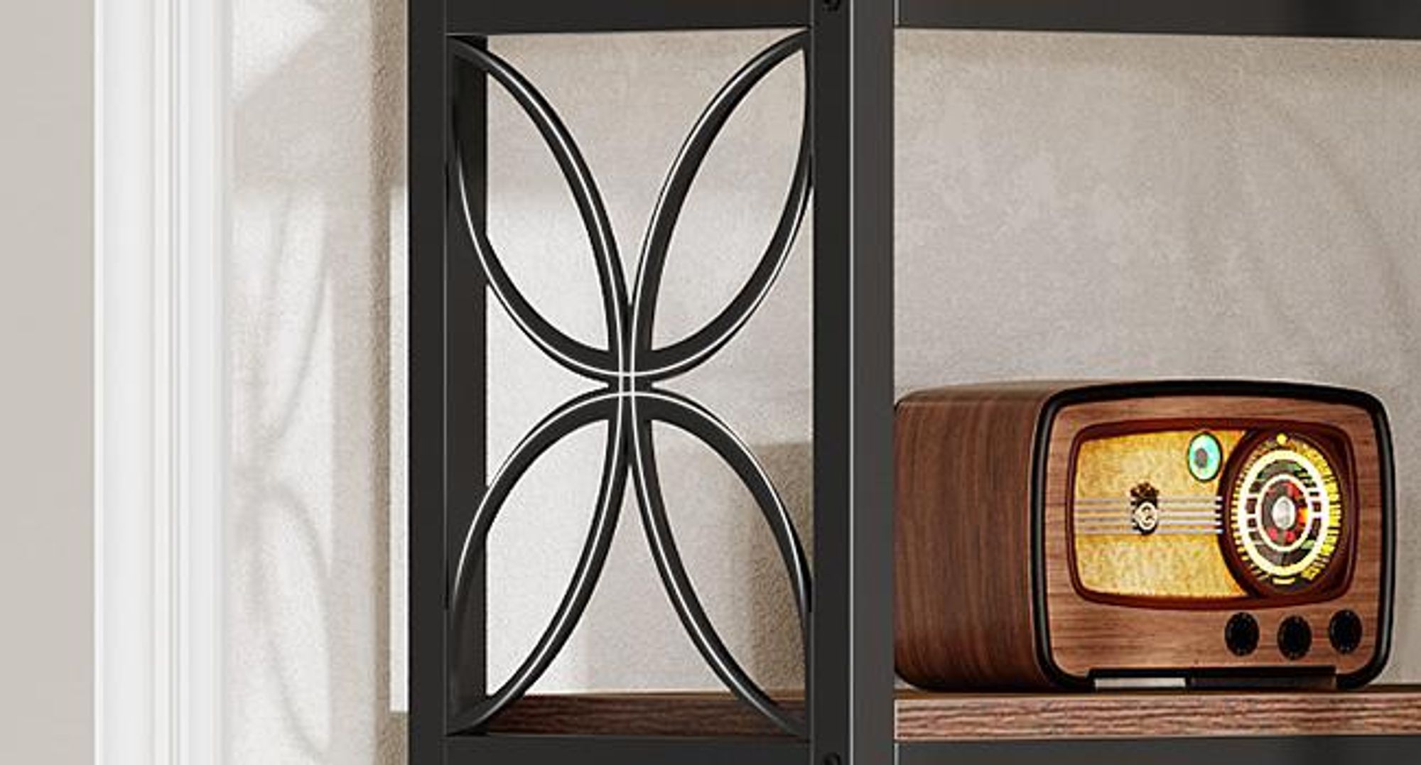 Tribesigns Bücherregal, 7-stöckiges hohes Eckbücherregal aus Holz mit Metallrahmen, freistehendes Eckregal Wohnzimmer, Küche, rustikales Braun Schwarz