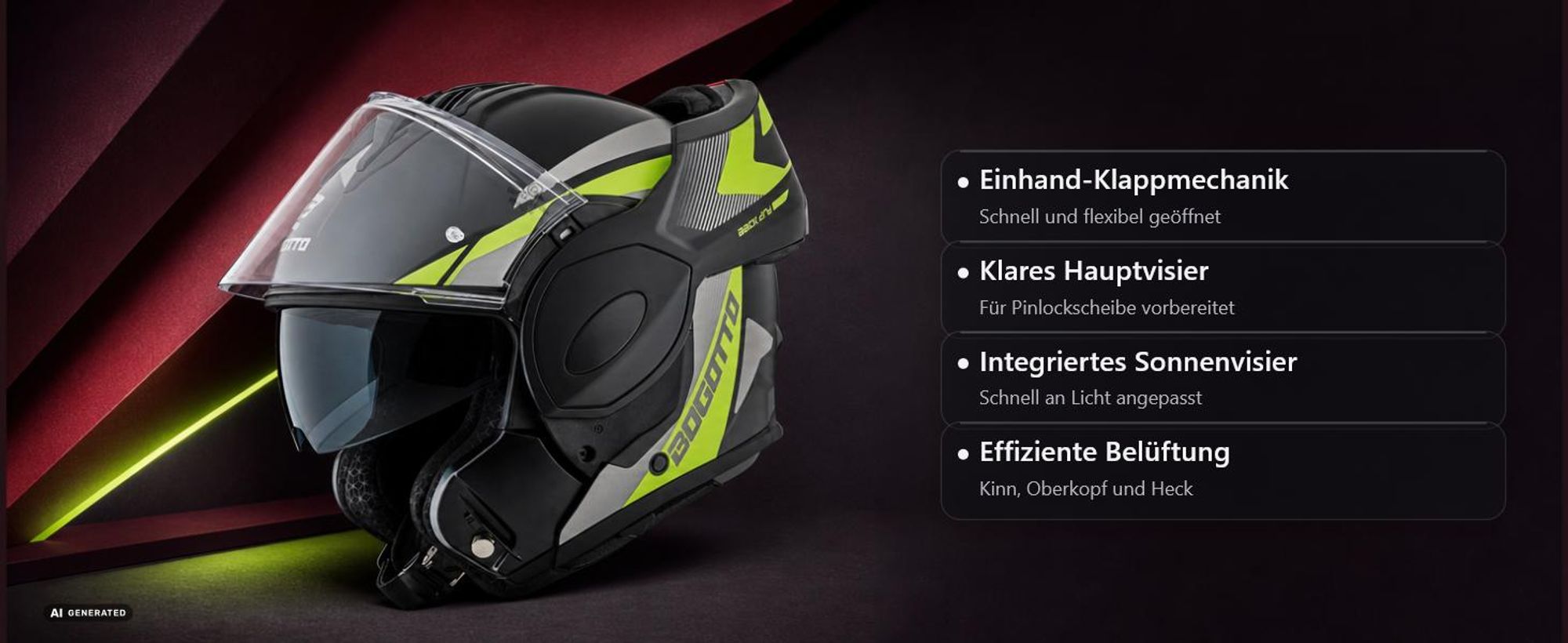 Bogotto FS-X600 Atyr Klapphelm, schwarz matt/grau/rot, L