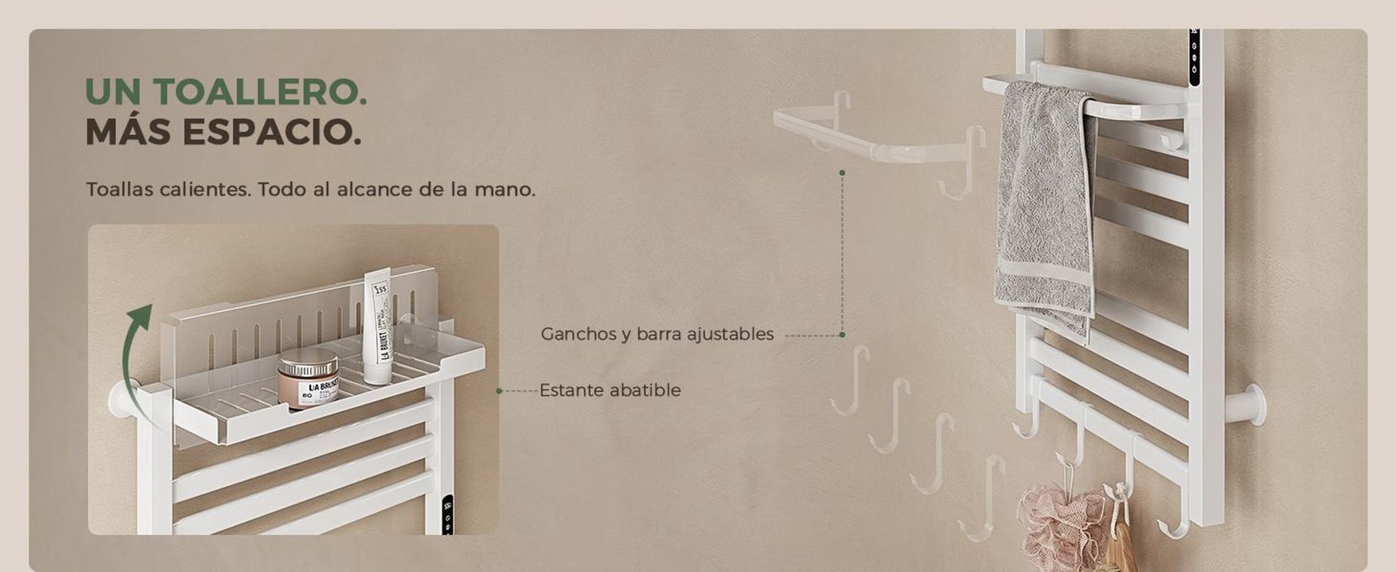 S'AFIELINA Toallero eléctrico baño con balda 700 × 600 mm 233 W Blanco,Radiador toallero eléctrico WiFi con app, calefacción de fibra de carbono