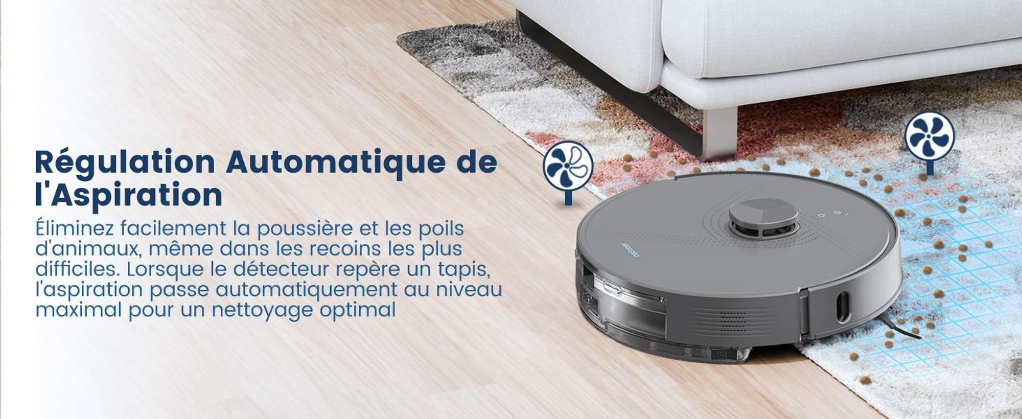 Robot aspirateur AIRROBO L50+ avec fonctions d'aspiration et de lavage, puissance d'aspiration de 10 000 Pa, autonomie de 240 minutes