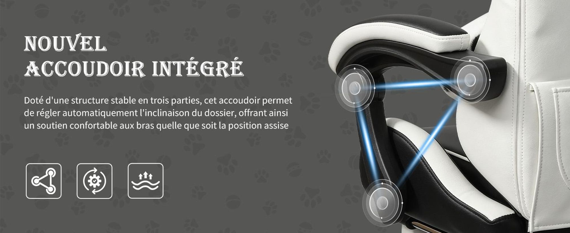 Chaise de gaming Puluomis avec repose-pieds, fauteuil de bureau, siège de chef, chaise de bureau, siège de course, ergonomique, pivotante, réglable en hauteur, design noir et blanc
