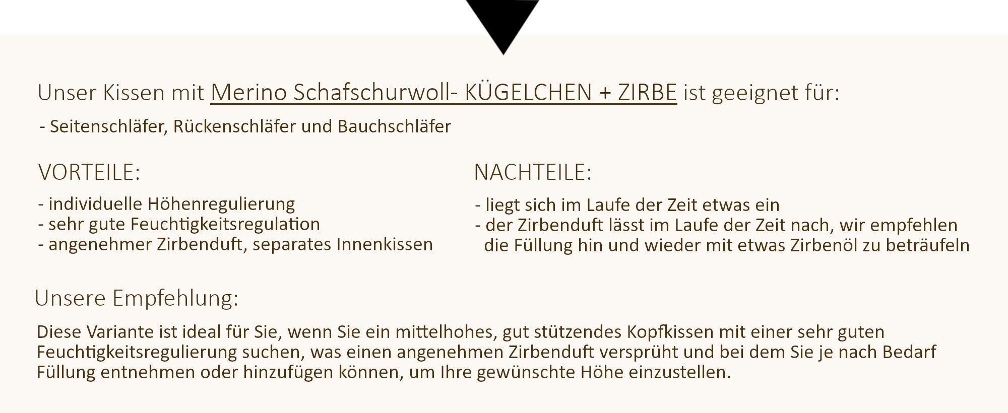 Merino Schafschurwoll- Kügelchen + Zirbe geeignet für Seiten-, Rücken- und Bauchschläfer.