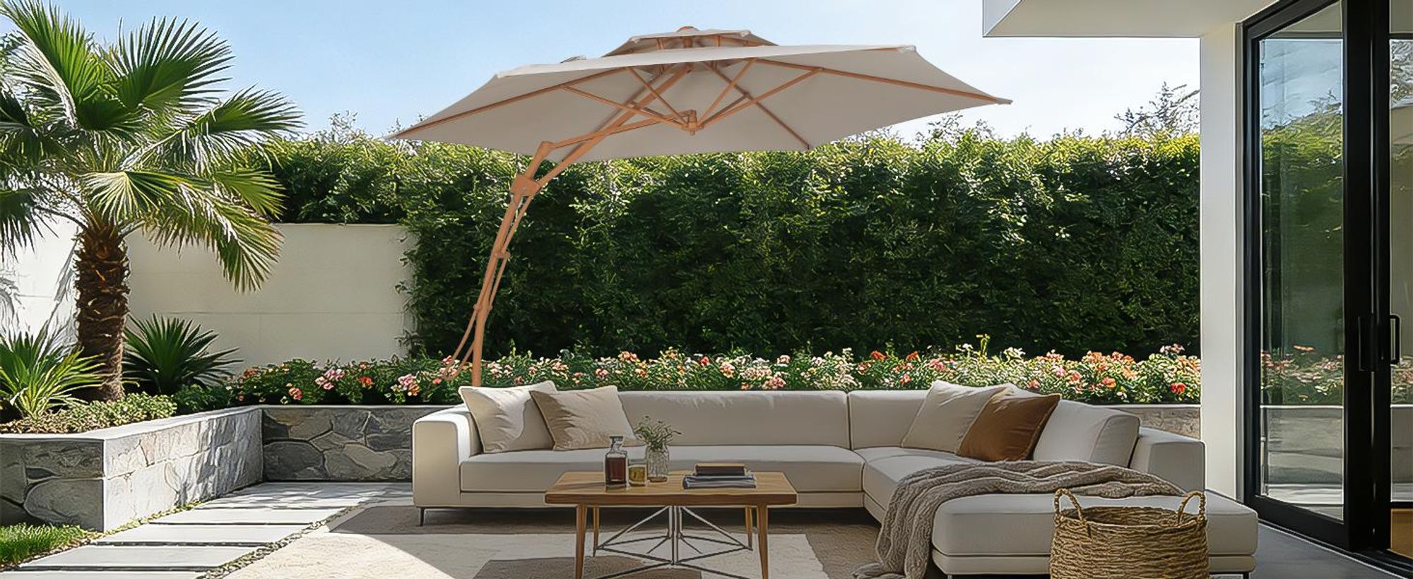 Puluomis Doppellagiger Sonnenschirm 3m, Gartenschirm mit Luftzirkulation und Wärmeableitung, 6 elliptische Eisenstreben, UV-beständig, farbecht beige