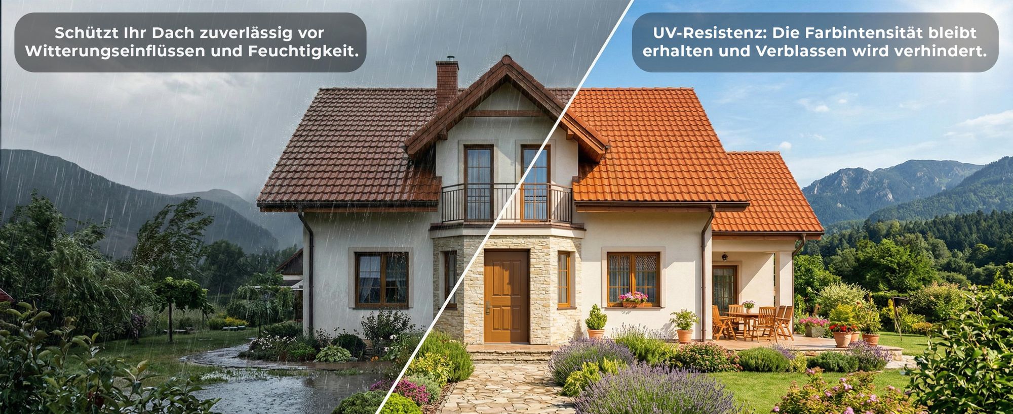 Hausdach im Regen und Sonne – Schutz und UV-Beständigkeit