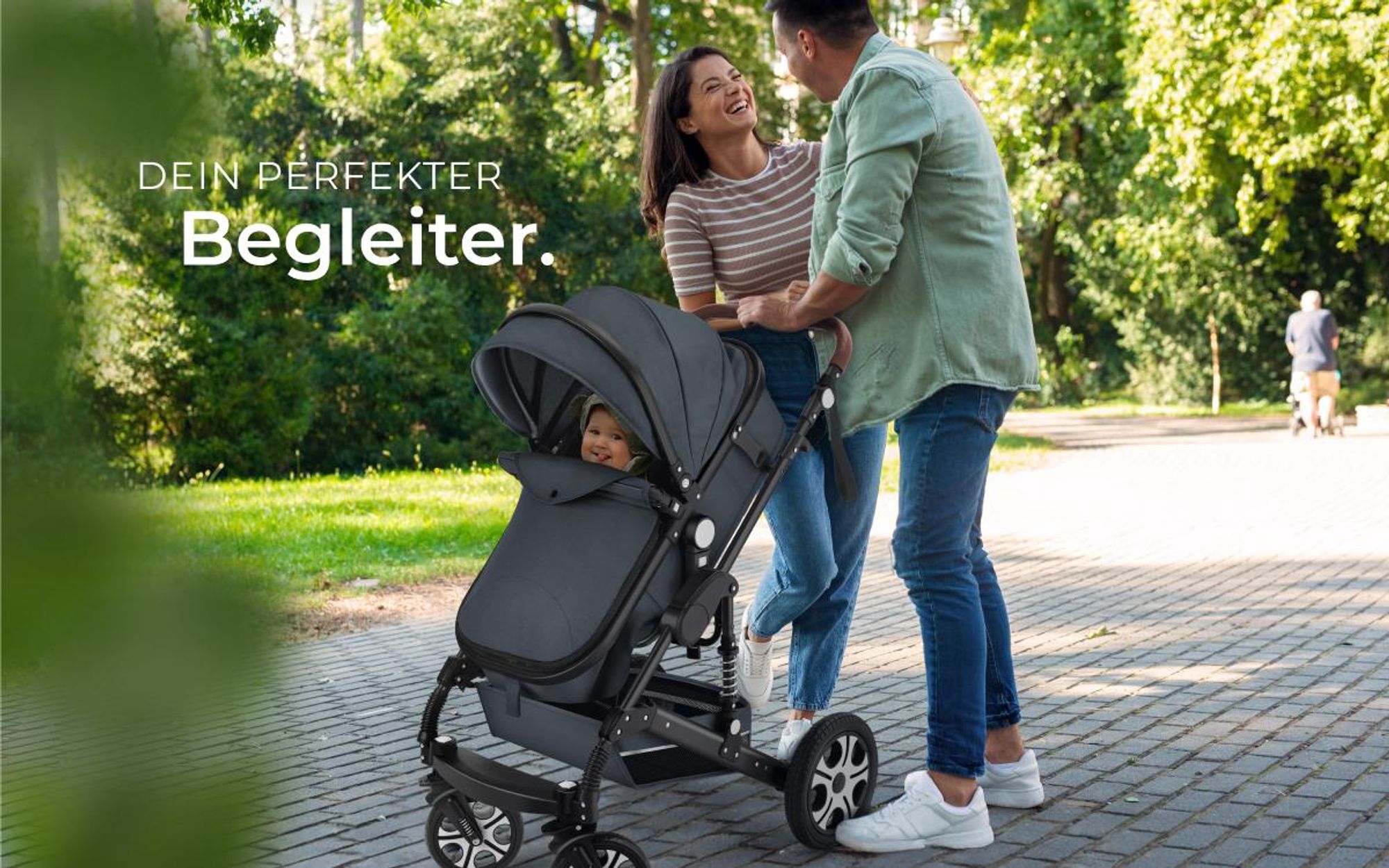 tectake® Kombi-Kinderwagen Mats 2 in 1, klappbar, mit 5-Punkt-Gurt, Bremse, Schutzbügel und Handschlaufe für 0 bis 36 Monate geeignet, Belastbarkeit 15 kg