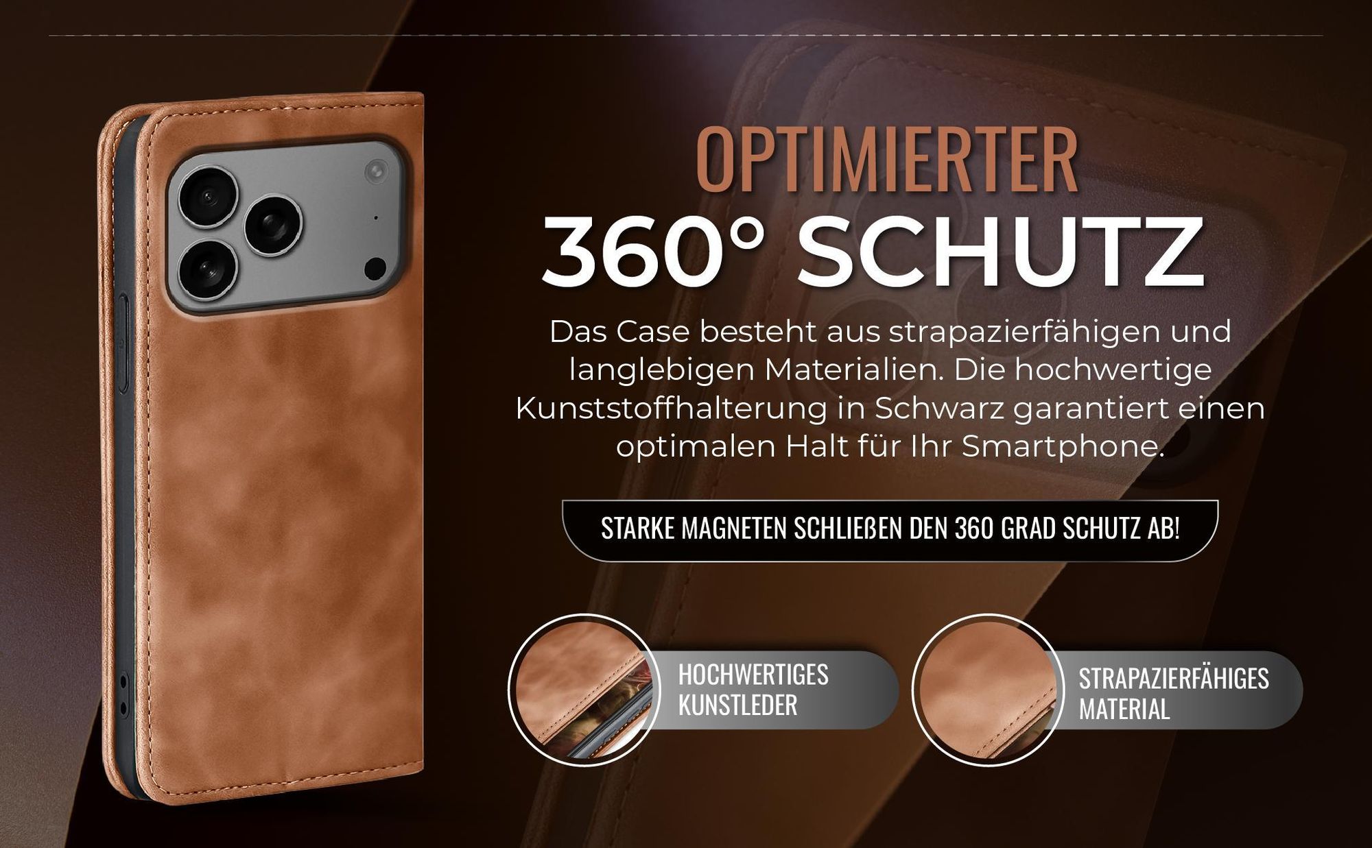 Hellbraune Handyhülle für Apple iPhone 17 Pro Max mit 360 Grad Schutz