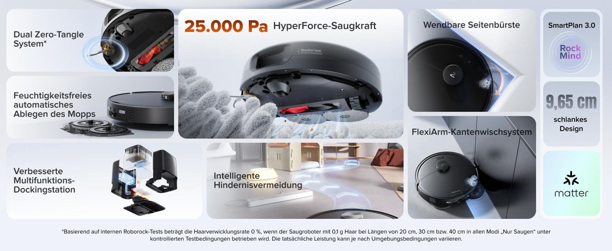 roborock Qrevo 2 Pro Set Saugroboter, 25.000 Pa Saugkraft, Anti-Tangle-System, 75°C Heißwasser-Moppwäsche, FlexiArm-Kantenwischsystem, Schwarz
