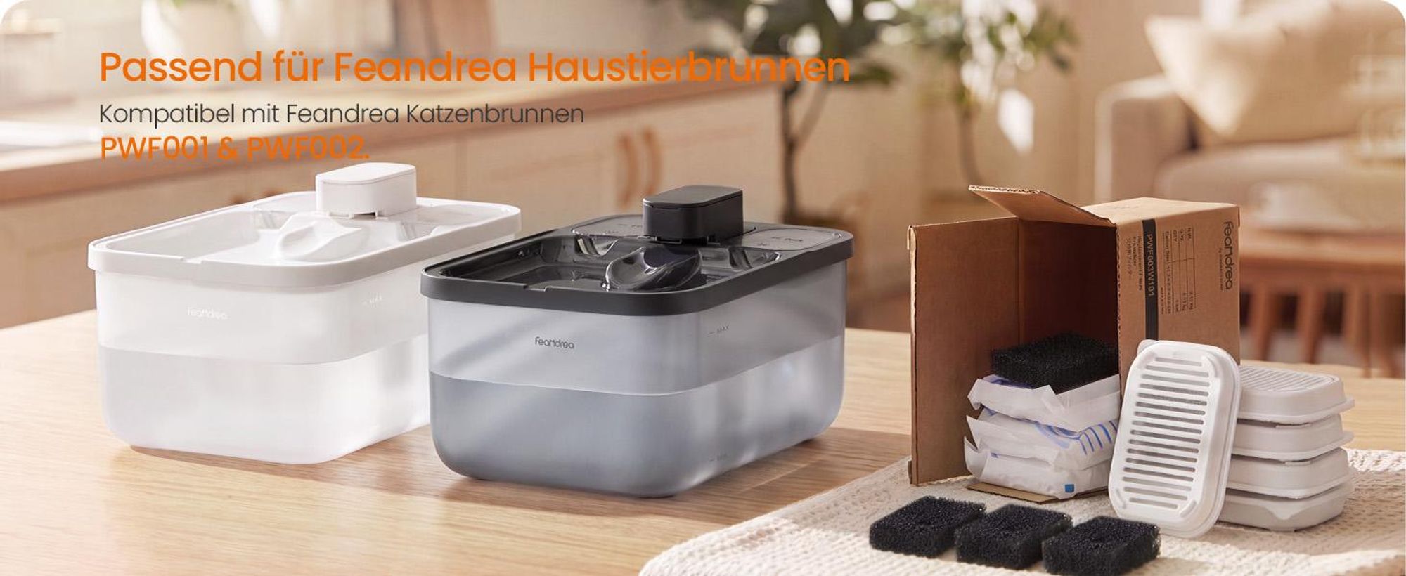 Feandrea Ersatzfilter für Katzenbrunnen, 4-Stufen-Filtersystem mit Aktivkohle, 12 Stück, 6,6 x 4,7 x 1 cm, Weiß
