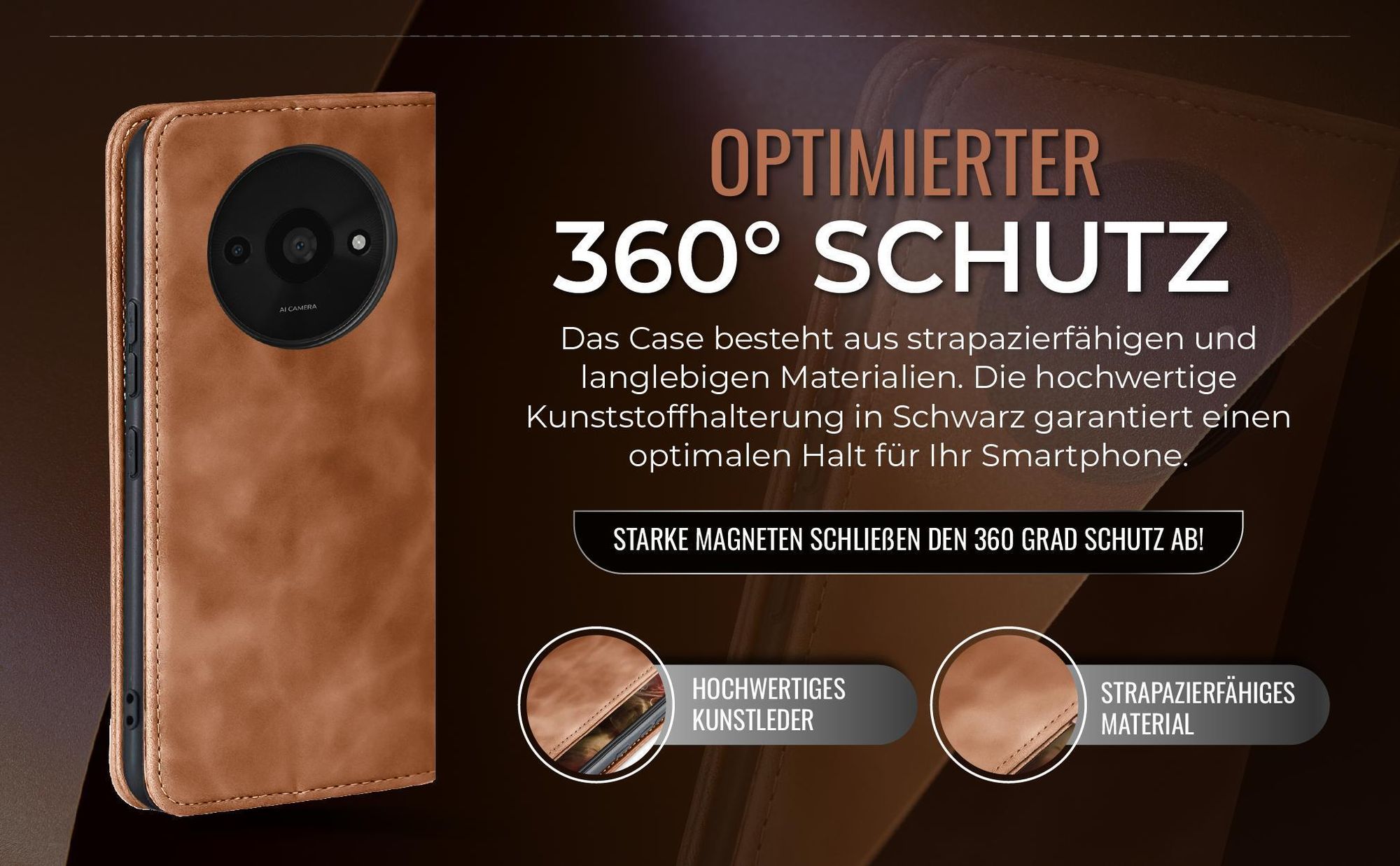 Hellbraune Handyhülle für Xiaomi Redmi A3 mit 360 Grad Schutz