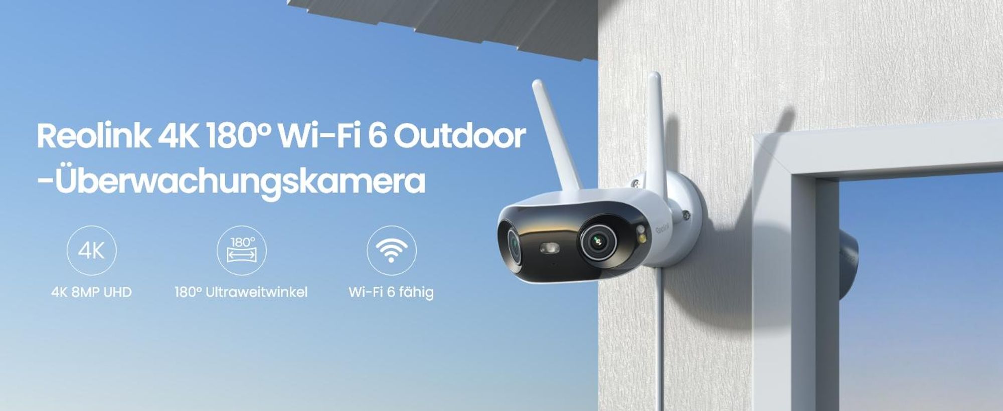 Reolink Elite WiFi, 4K 8MP Plug-in Überwachungskamera, Dual-Objektiv, Dualband Wi-Fi 6, 180° Panoramablick, Farbnachtsicht, Smarte Erkennung