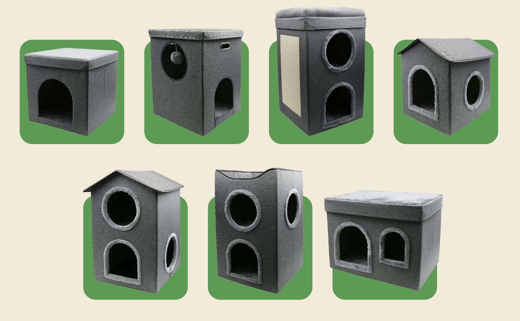 Katzenhöhle Katzenhaus Katzenbett zooprinz Rocky | Plüsch | Faltbar | Wendekissen | Anti-Rutsch-Boden | Leinenstoff | 3 mm MDF