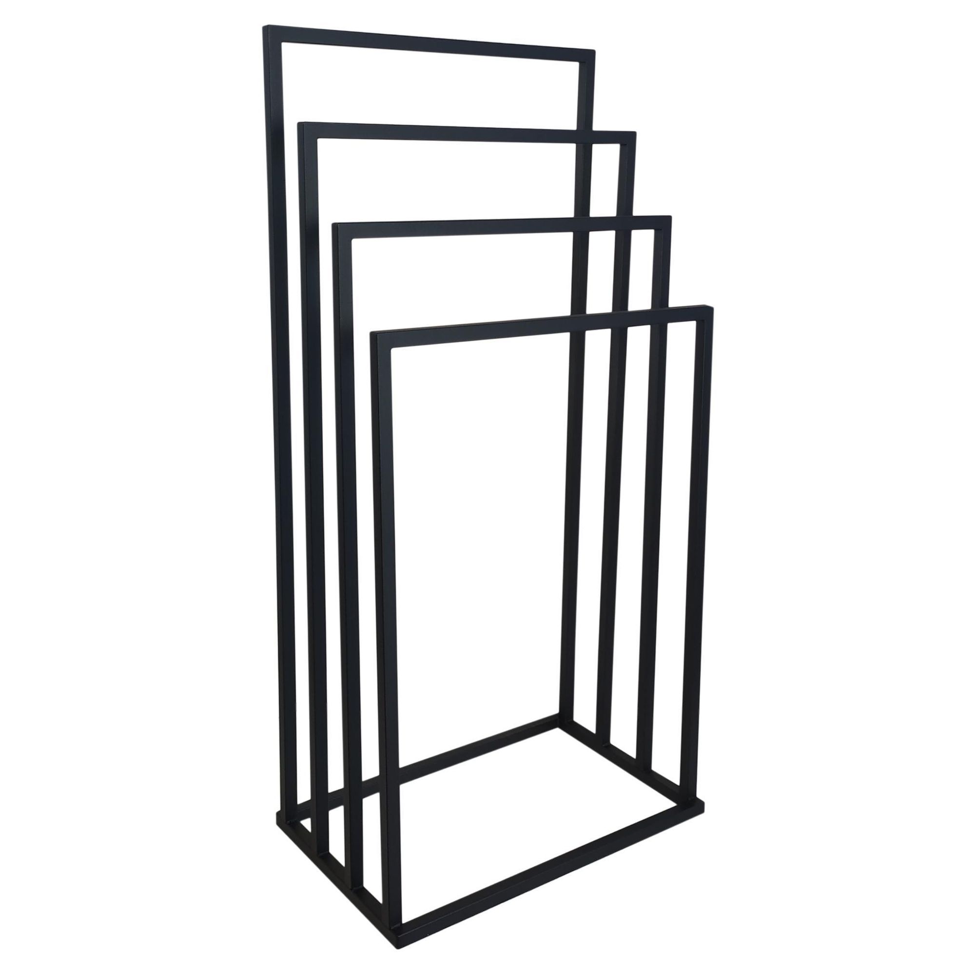 HMP porta asciugamani da terra 4 bracci stabile – metallo nero opaco loft bagno stand asciugamani per bagno hotel spa
