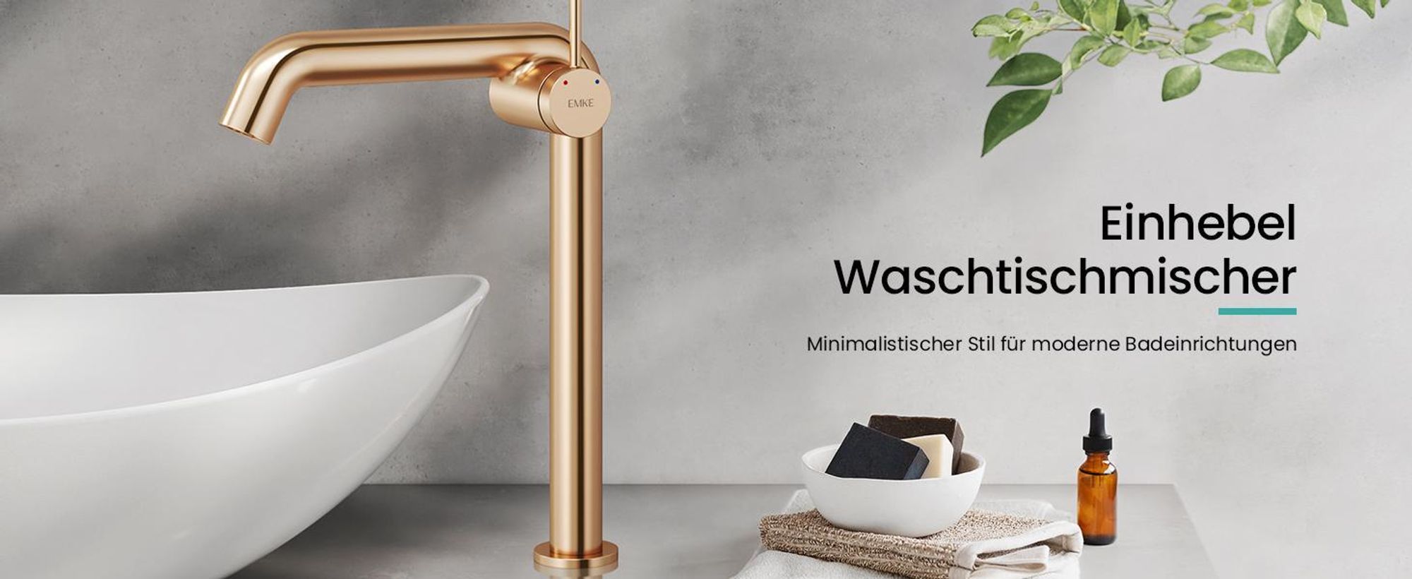 EMKE Einhebel-Waschtischarmatur, Badarmaturen 332x220x76mm, Wassersparend, Korrosionsschutz, Bleifreies Messing, Rosegold