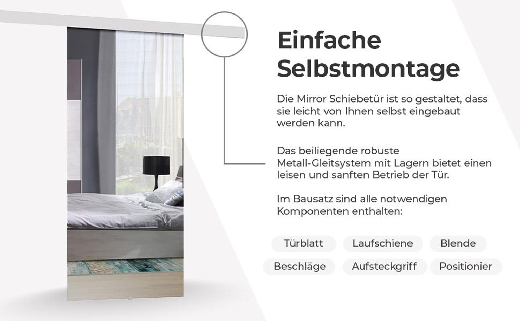 KIER FURNITURE Spiegel-Schiebetüren Komplettset MIRROR DUO Sliding Door, Raumteiler Schiebetür 132x205x1,6 cm