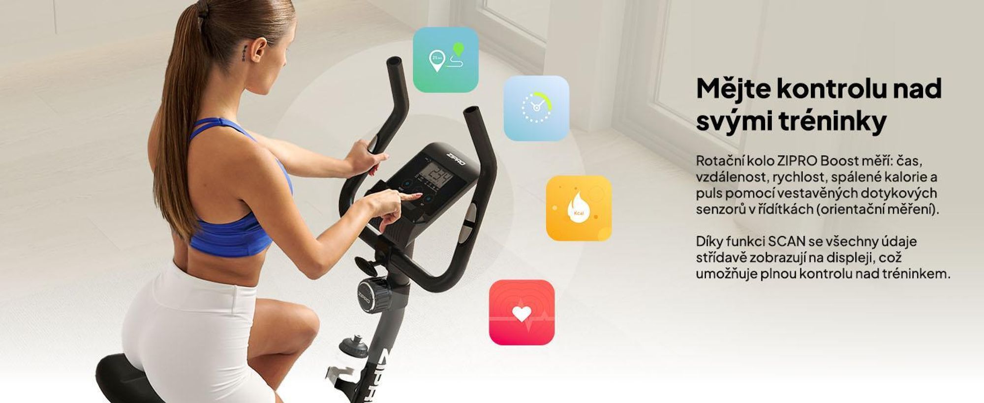 Zipro rotoped Boost – magnetické fitness kolo s 7 kg setrvačníkem Tichý rotoped ergometr pro domácí použití Měření pulsu, nastavitelný
