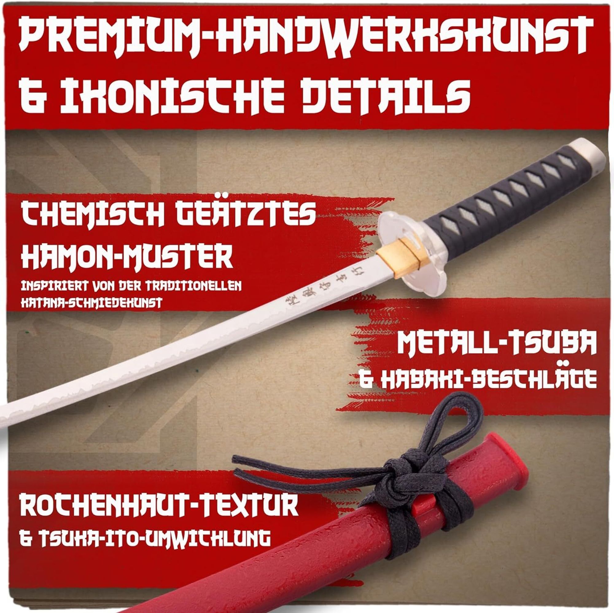 Brieföffner Schwert – Mini Katana 20 cm – Echt scharf – Japanische Schmiedekunst aus Stahl – Handarbeit mit Ständer – Elegantes Samuraischwert MT-32R