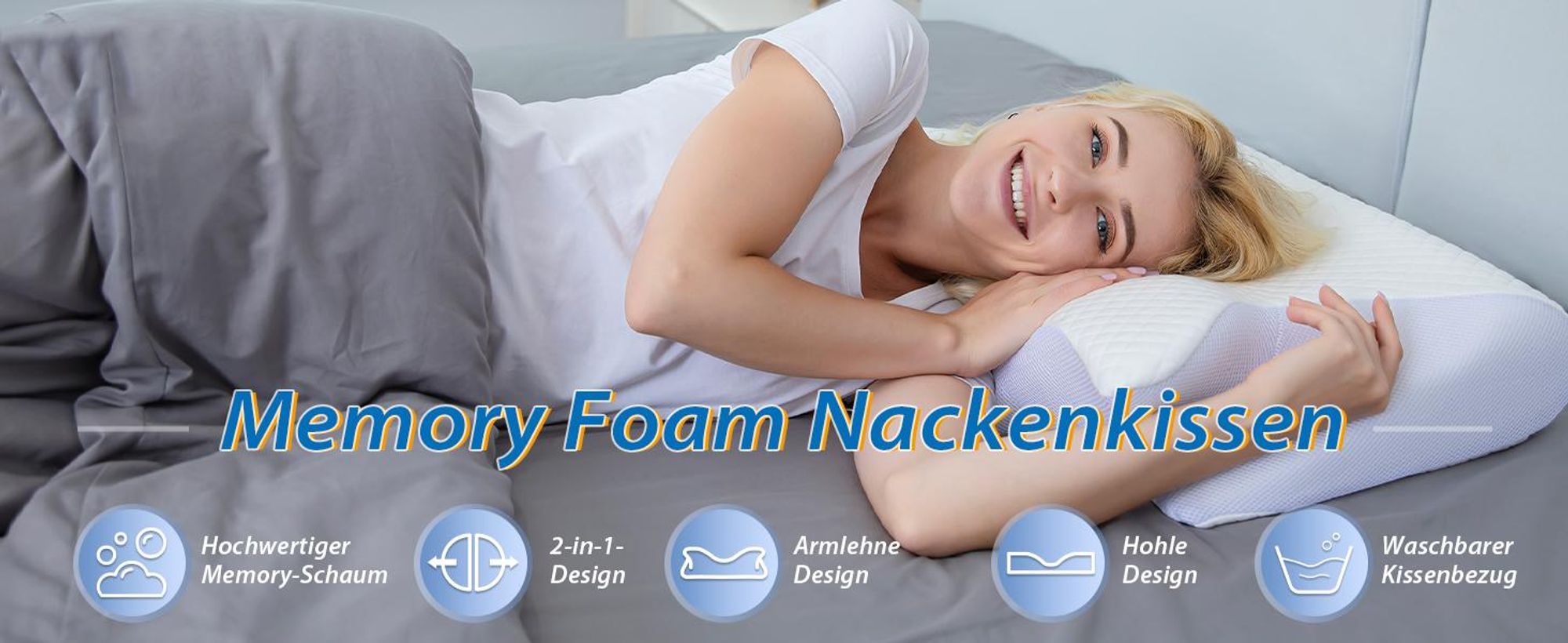 Nackenkissen, Memory Foam Kissen, Orthopädisches Kissen, Kopfkissen, Schlafkissen, Gegen Nackenschmerzen, für Seitenschläfer & Rückenschläfer