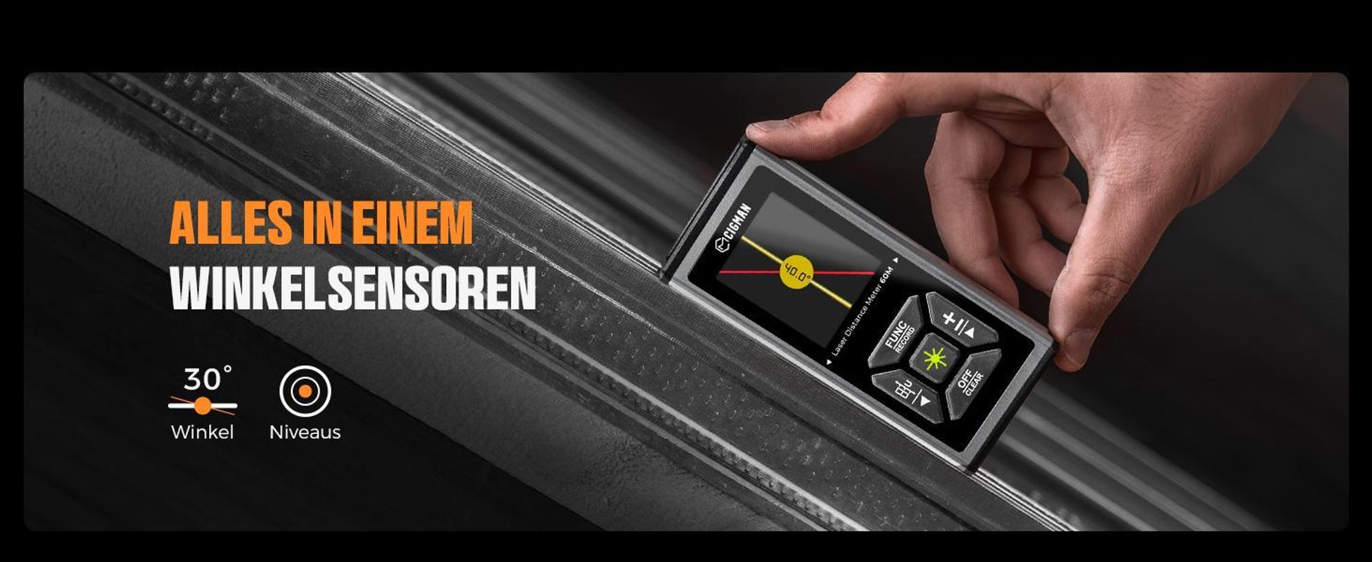 Laser Entfernungsmesser Bilaterales Grün, CIGMAN 120m/390Ft Multifunktionales Lasermessgerät mit LCD-Display, Magnetische Anziehungsfunktion,Winkelsen