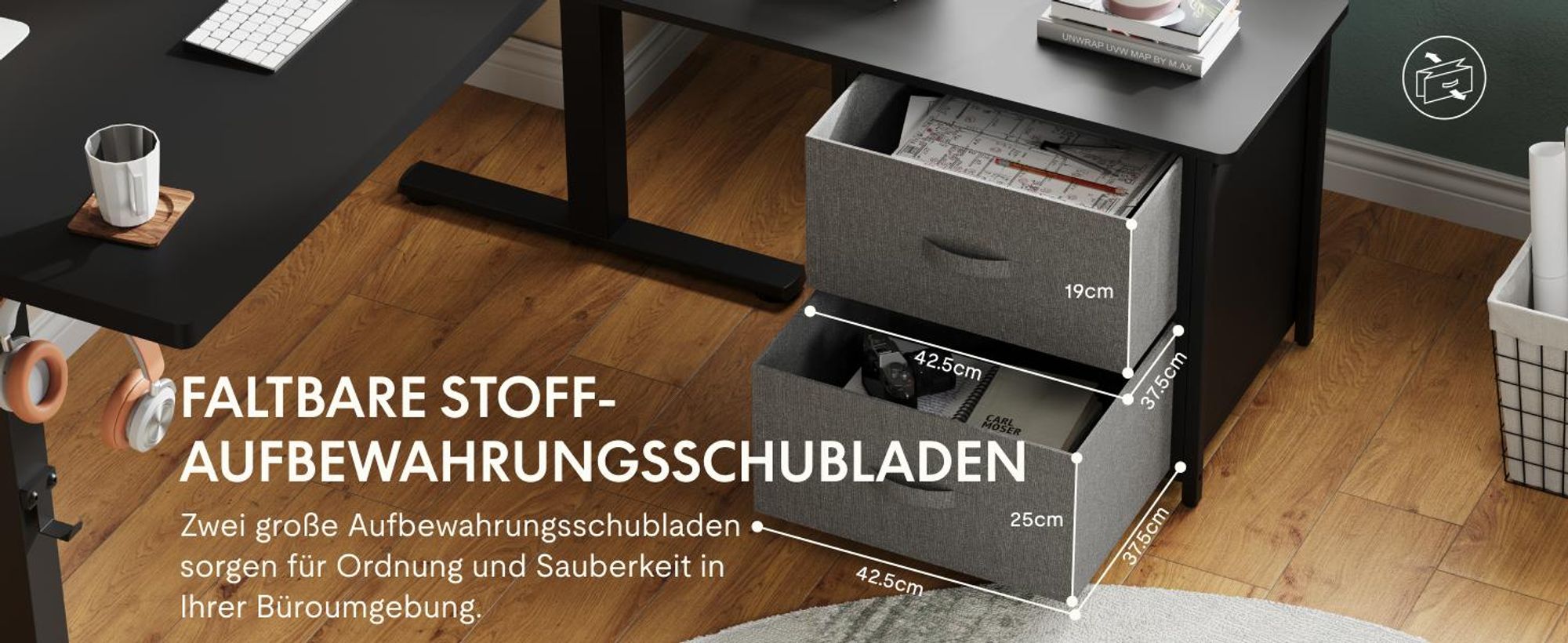 FLEXISPOT Höhenverstellbarer Schreibtisch 160 x 70 cm elektrisch höhenverstellbar L-förmig mit Schubladen&Stauraum umkehrbar Steh-Sitz Tisch Schwarz