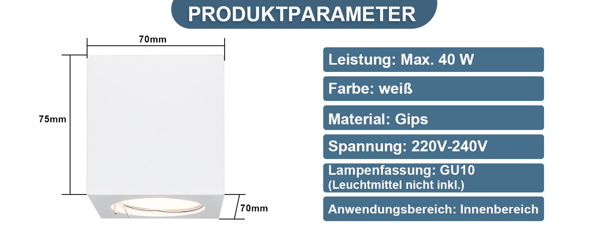 ZMH Aufbauspot 4er weiß Aufbaustrahler GU10 Aufbauleuchte eckig Deckenspots Spots Deckenleuchte Aufputz aus Gips Modern klein Deckenlampe Max.40W für Wohnzimmer Esszimmer Flur Ohne Leuchtmittel