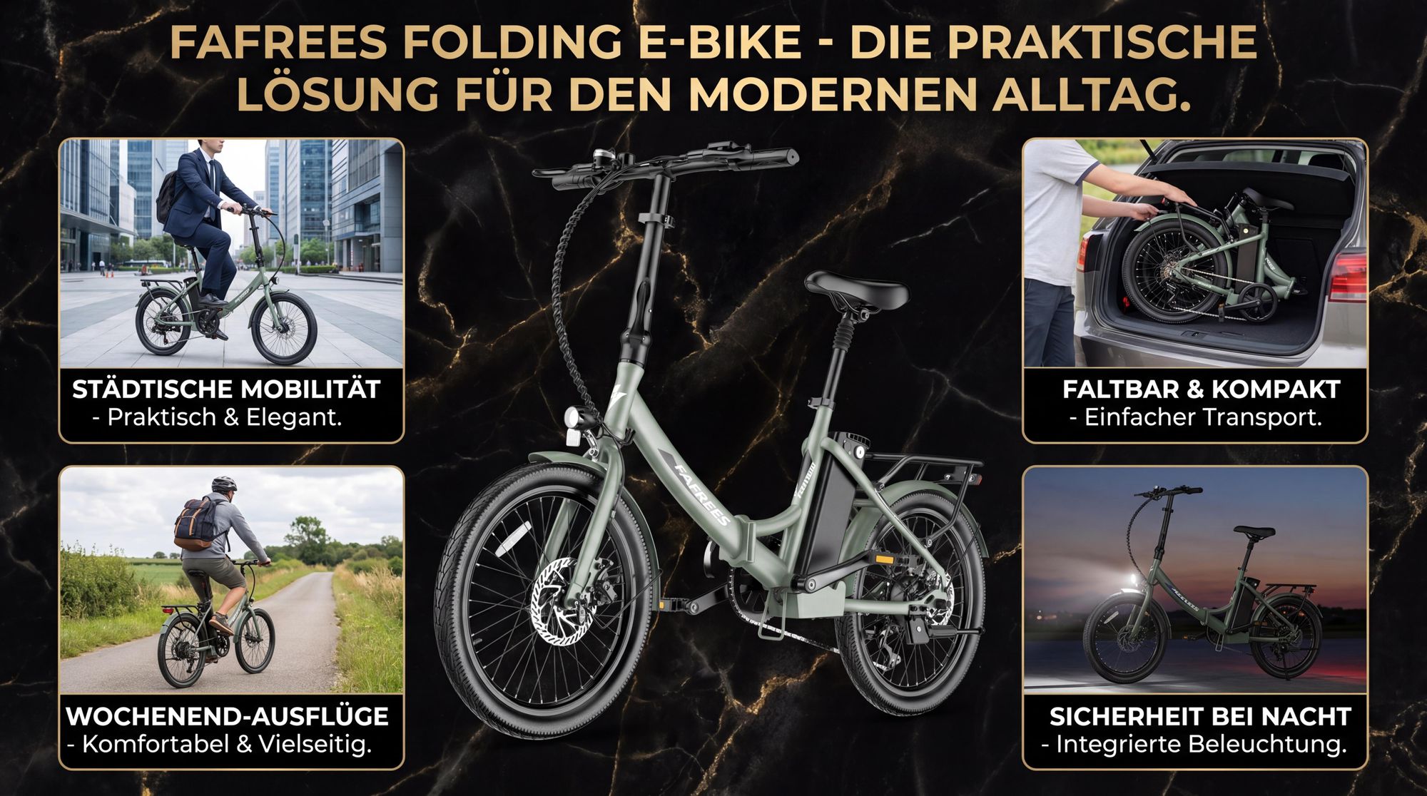 20" E-Bike 155 - 195 cm Rostfreie Aluminiumlegierung 36 V 16,75 Ah 603 Wh bis zu 110 - 130 km Wasserdicht IPX4 mit 7 Gang, Grün