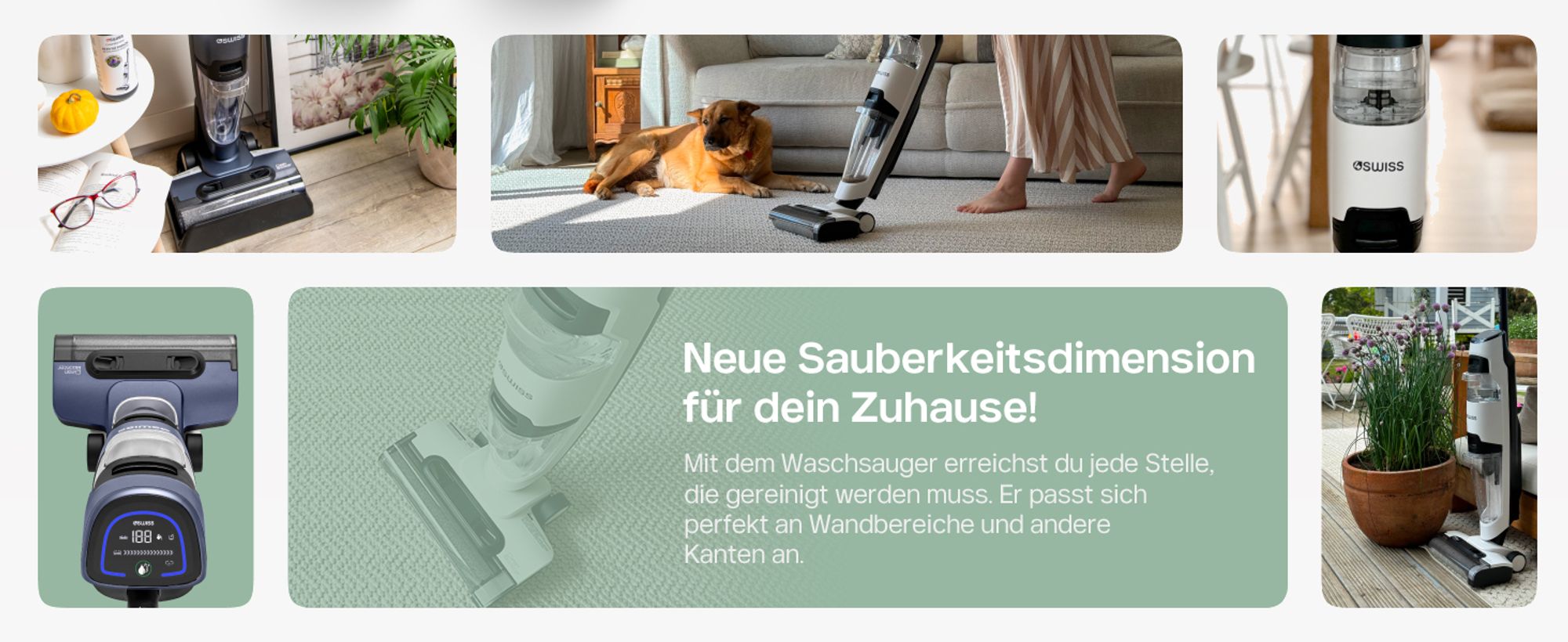 4SWISS Clean Booster Smart Staubsauger, Akku-Staubsauger mit Mop Funktion, Nass & Trockensauger mit Dual-Tank, Selbstreinigungsfunktion, LED Anzeige