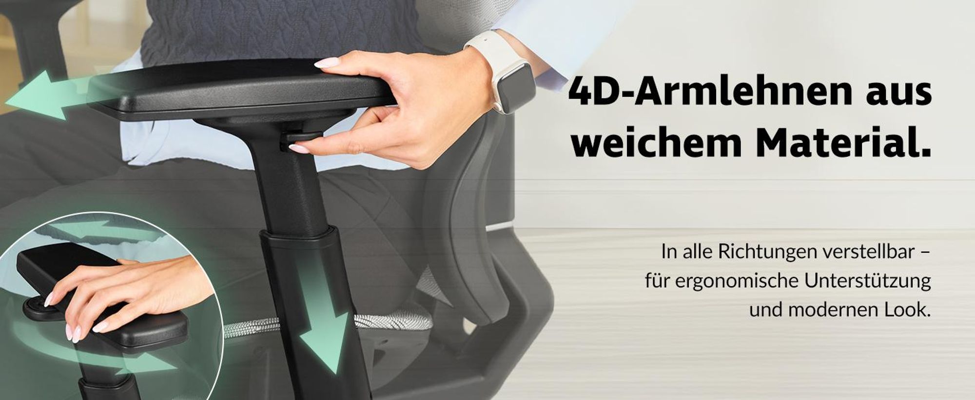 di volio Bürostuhl Preda – ergonomischer Schreibtischstuhl mit Kopfstütze & 4D Armlehnen, atmungsaktives Mesh