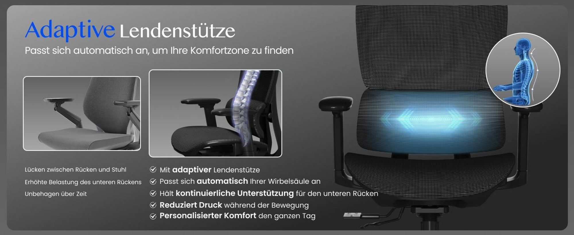FLEXISPOT ErgoX Ergonomischer Bürostuhl, Schreibtischstuhl, 3D-Armlehnen & Kopfstütze, 5D-verstellbare Rückenlehne, Tragfähigkeit von 136 kg, Schwarz