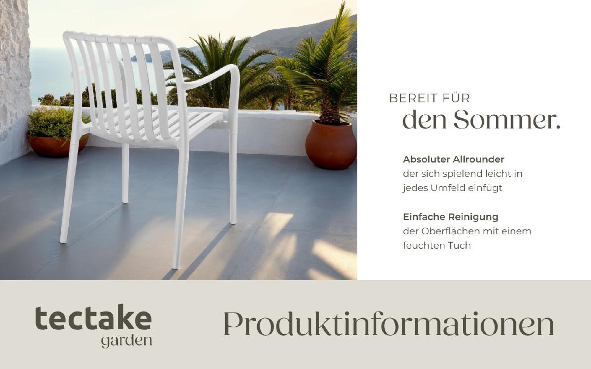 tectake® Gartenstühle Alcudia, wetterfest, stapelbar