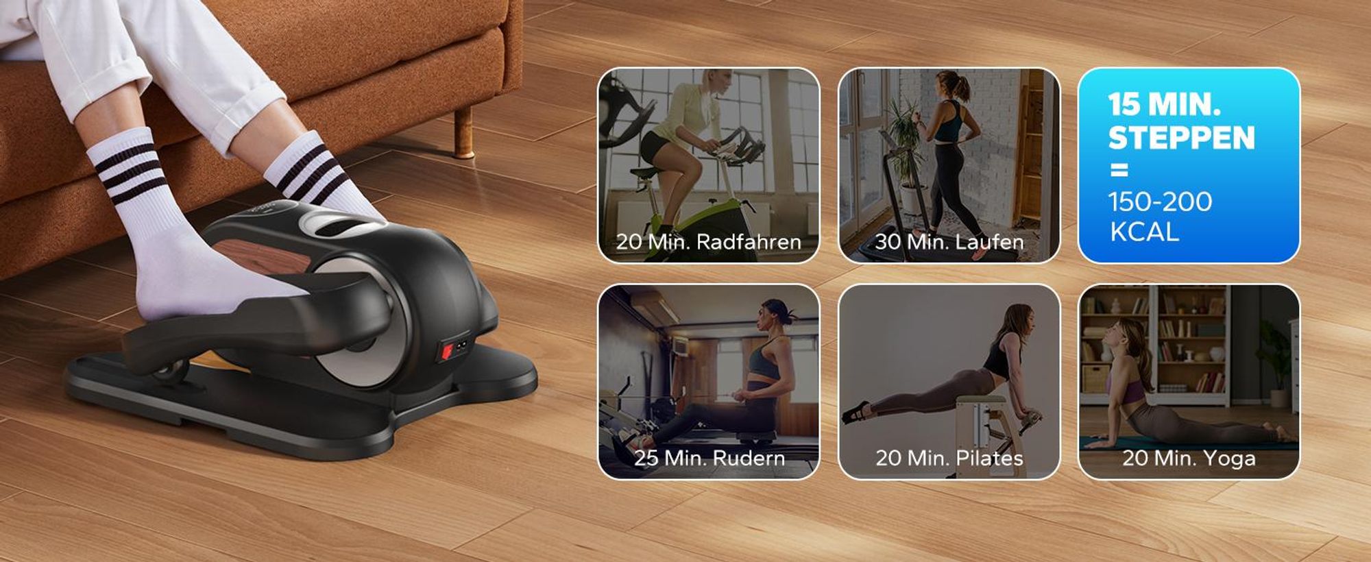 Mini Ellipsentrainer & Stepper – kompakter Crosstrainer mit 12 Geschwindigkeiten, LCD-Display, platzsparend, Heimtrainer für Beine & Po