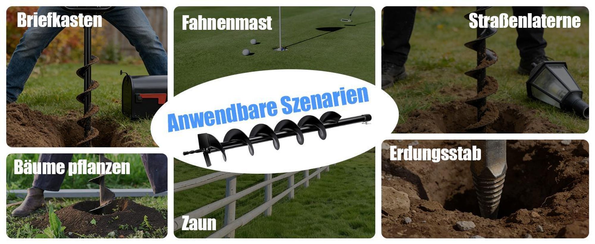 L800mm Ø200mm Erdbohrer mit SDS Plus Adapter für Bohrmaschine Brunnenbohrer Erdlochbohrer Baumpflanzung für Pfahlbohrer Aushubarbeiten Zaunbau Garten