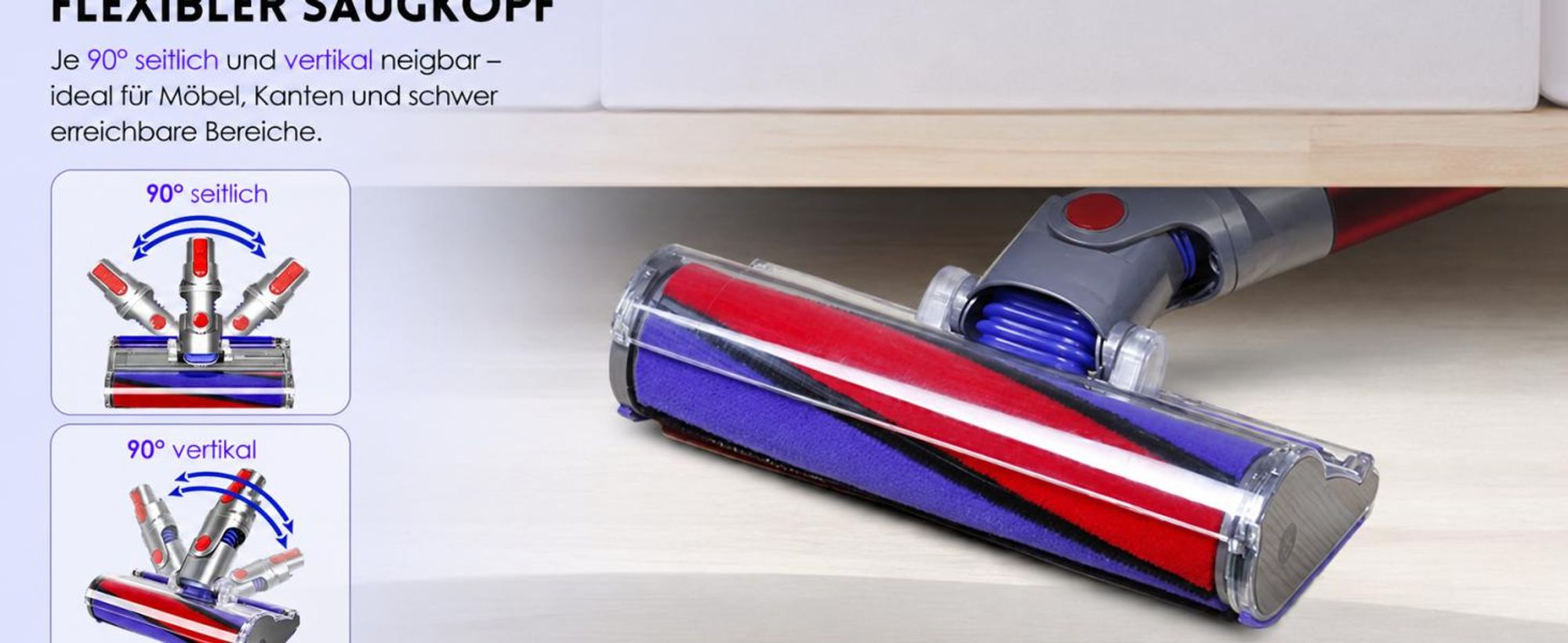 Weiche Walze Bodendüse kompatibel mit Dyson V11 V10V8V7V15 – Flauschiger Staubsaugerkopf für Hartböden, Parkett & Vinyl – Zubehör für kabellose Sauger