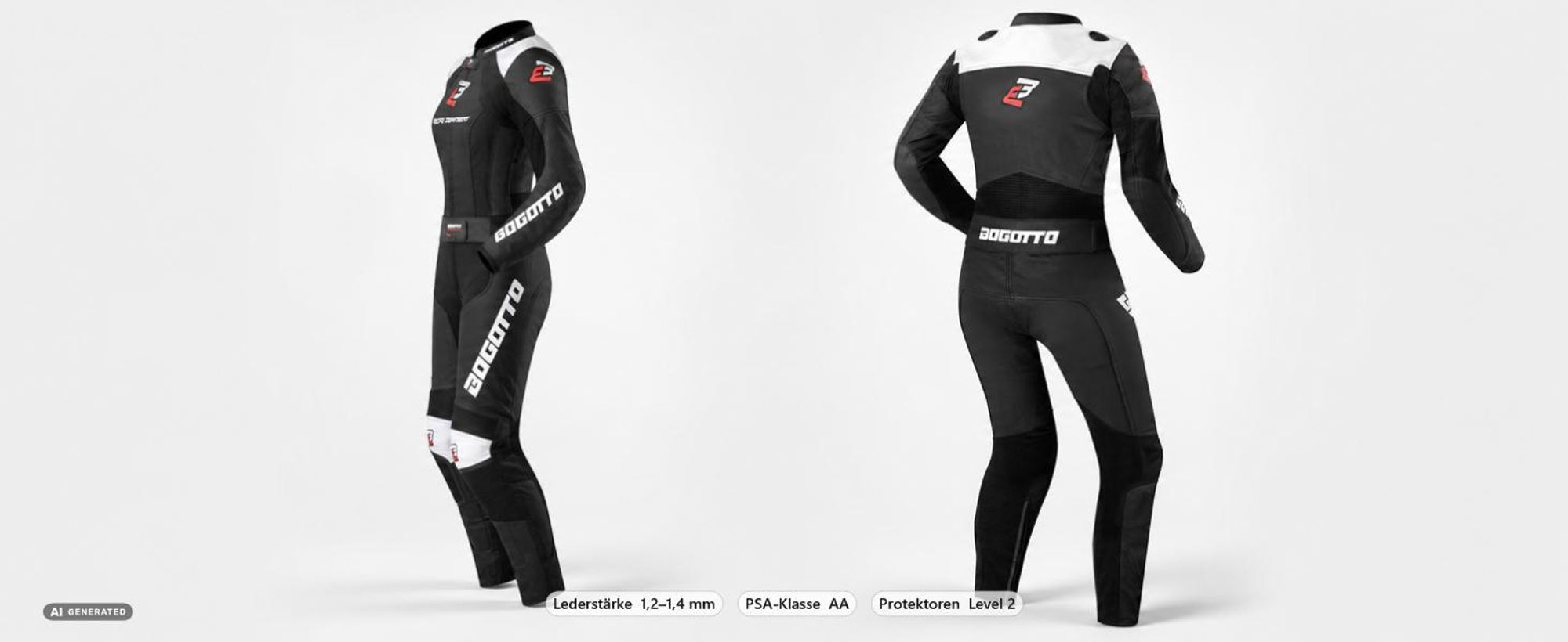 Bogotto Losail 2-Teiler Damen Motorrad Lederkombi, schwarz/weiß, 36