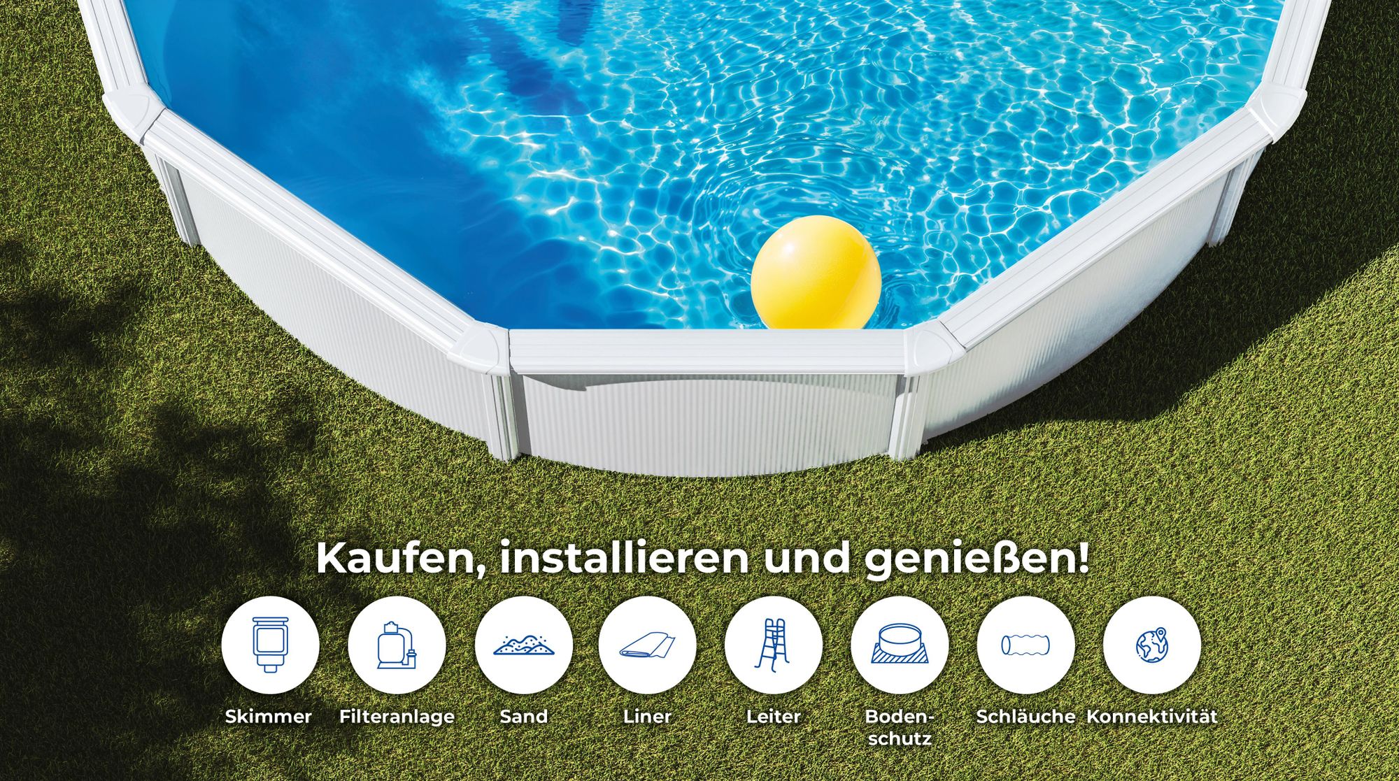 GRE Runder Stahlwandpool in Weiß KITPR558 – Ø 550 x 132 cm, Komplettset + GRATIS Elektrischer Poolreiniger VCB50