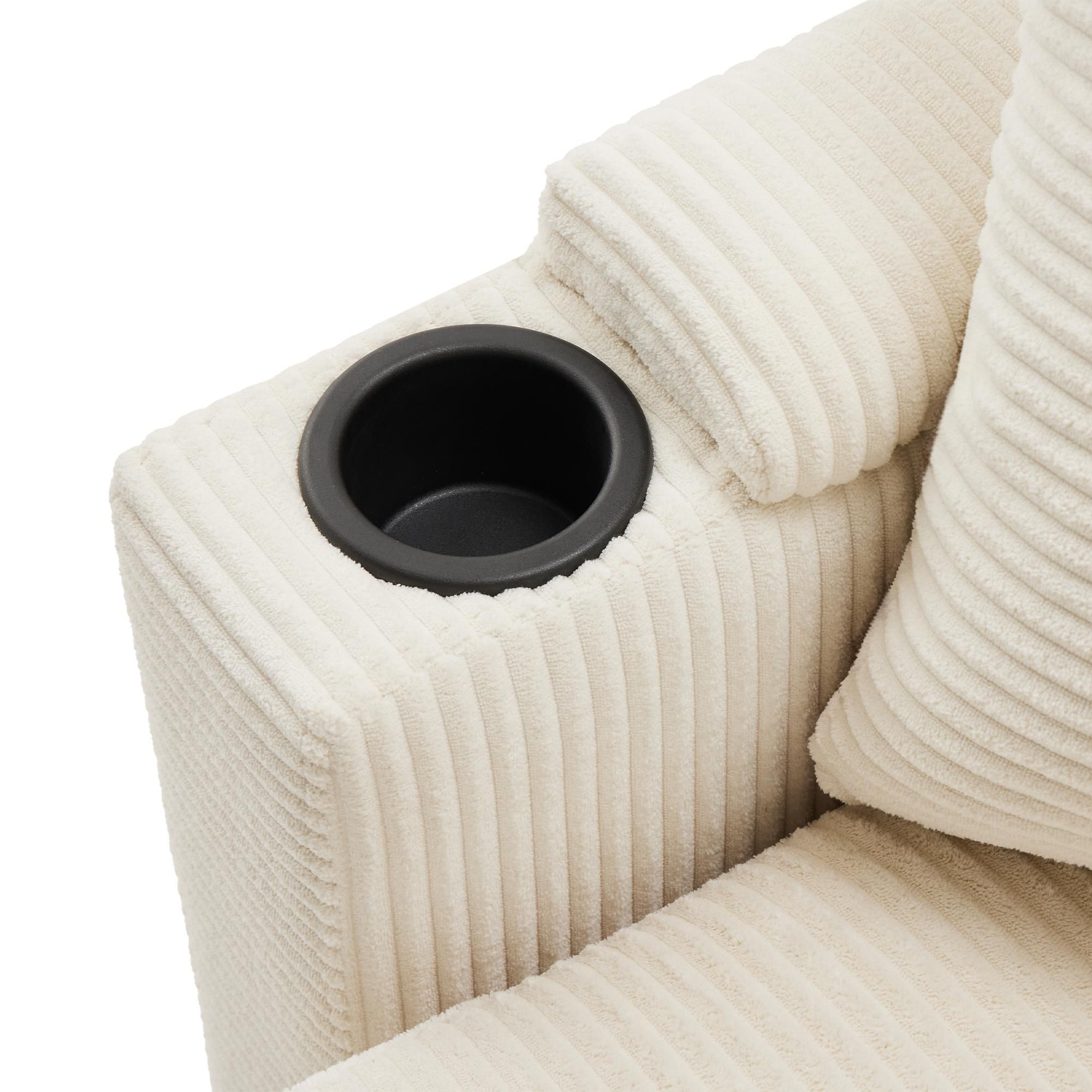 Merax Ecksofa, mit Schlaffunktion, L-Form 3-Sitzer-Sofa mit Fußhocker, Getränkehalter, USB, Type C, Armlehnenablage, Couch, Bettsofa, Cord, Beige