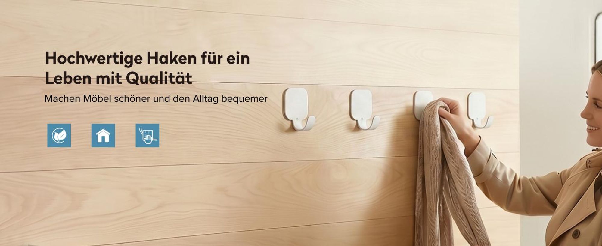 doporro Klebehaken extra stark aus Aluminium, Haken selbstklebend, Wandhaken ohne Bohren, Handtuchhaken für Bad und Küche, 4 Stück, Weiß, Stalo-15