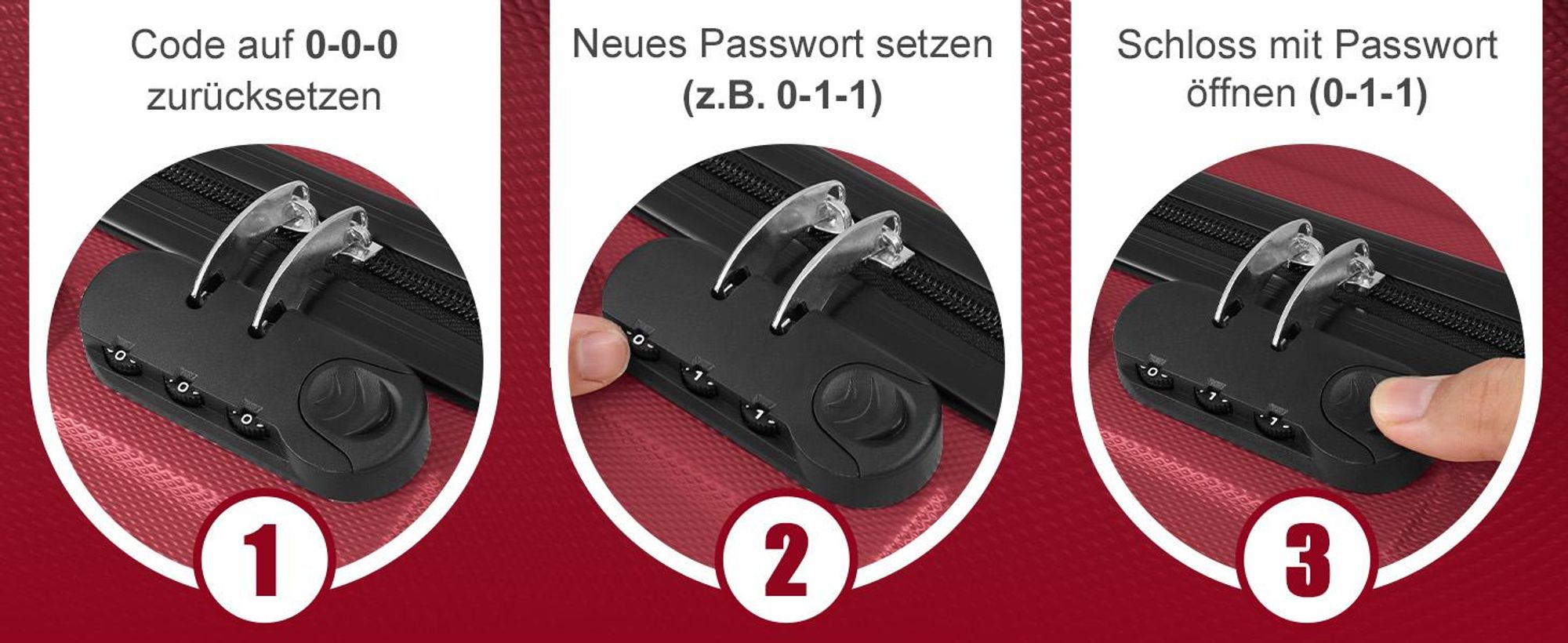FCH Hartschalenkoffer Reisekoffer-Set Koffer-Set Trolley-Set 5 Stk. mit Längsstreifen ABS, Burgunderrot
