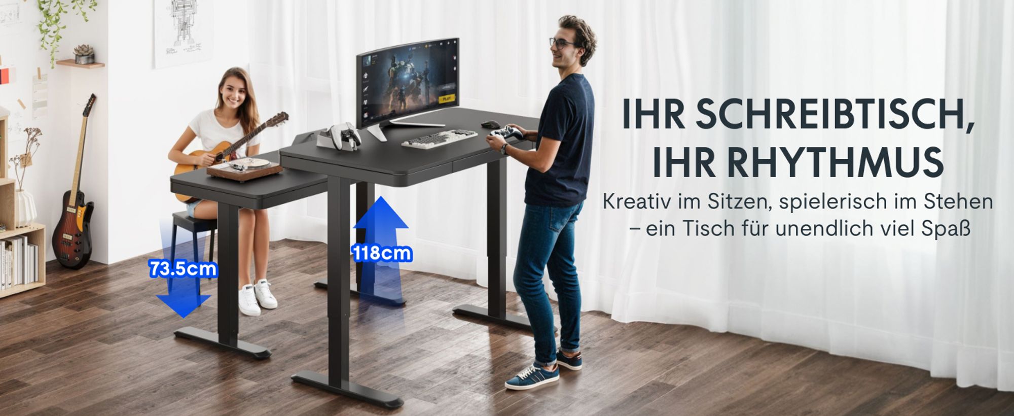 FLEXISPOT Q3 Höhenverstellbarer Schreibtisch Elektrisch mit Schublade, USB A&C, 4 Speicherplätzen, Antikollisionsschutz, LED-Display 120x60cm(Schwarz)
