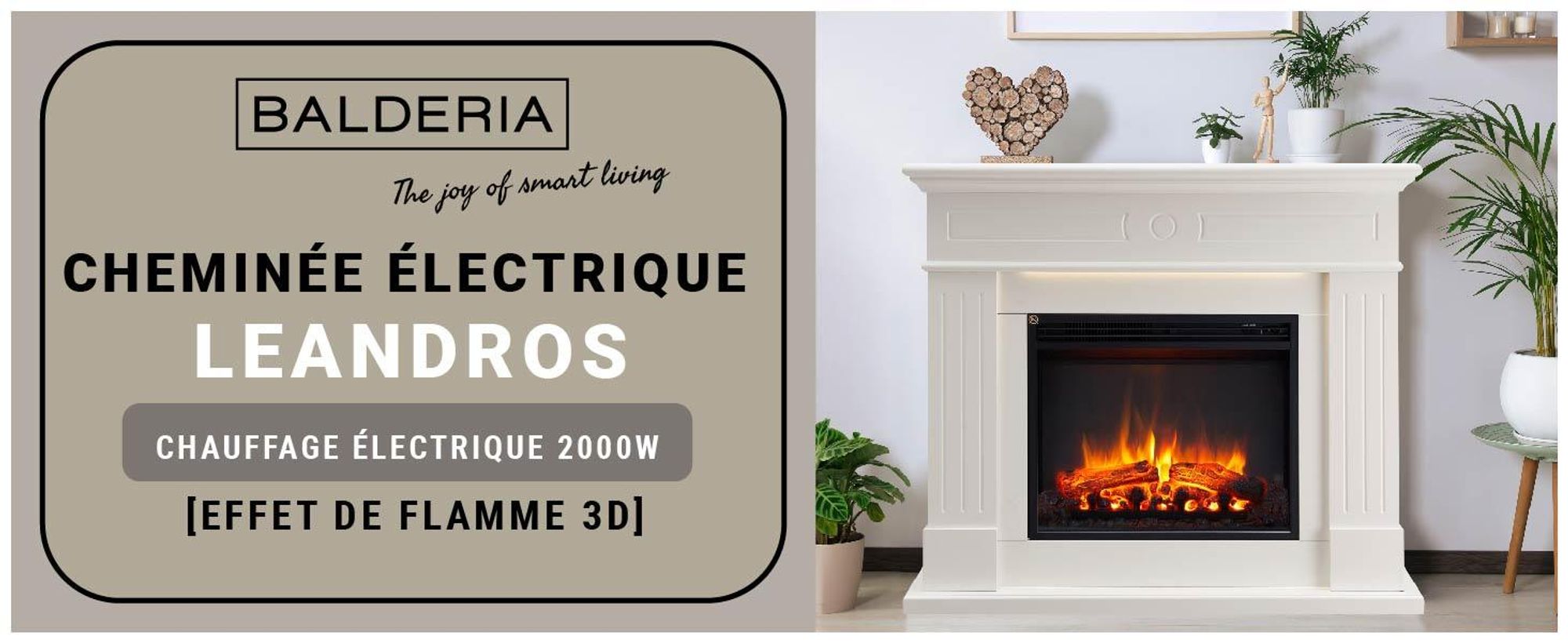 Cheminée électrique BALDERIA Leandros – Cheminée sur pied – Blanc