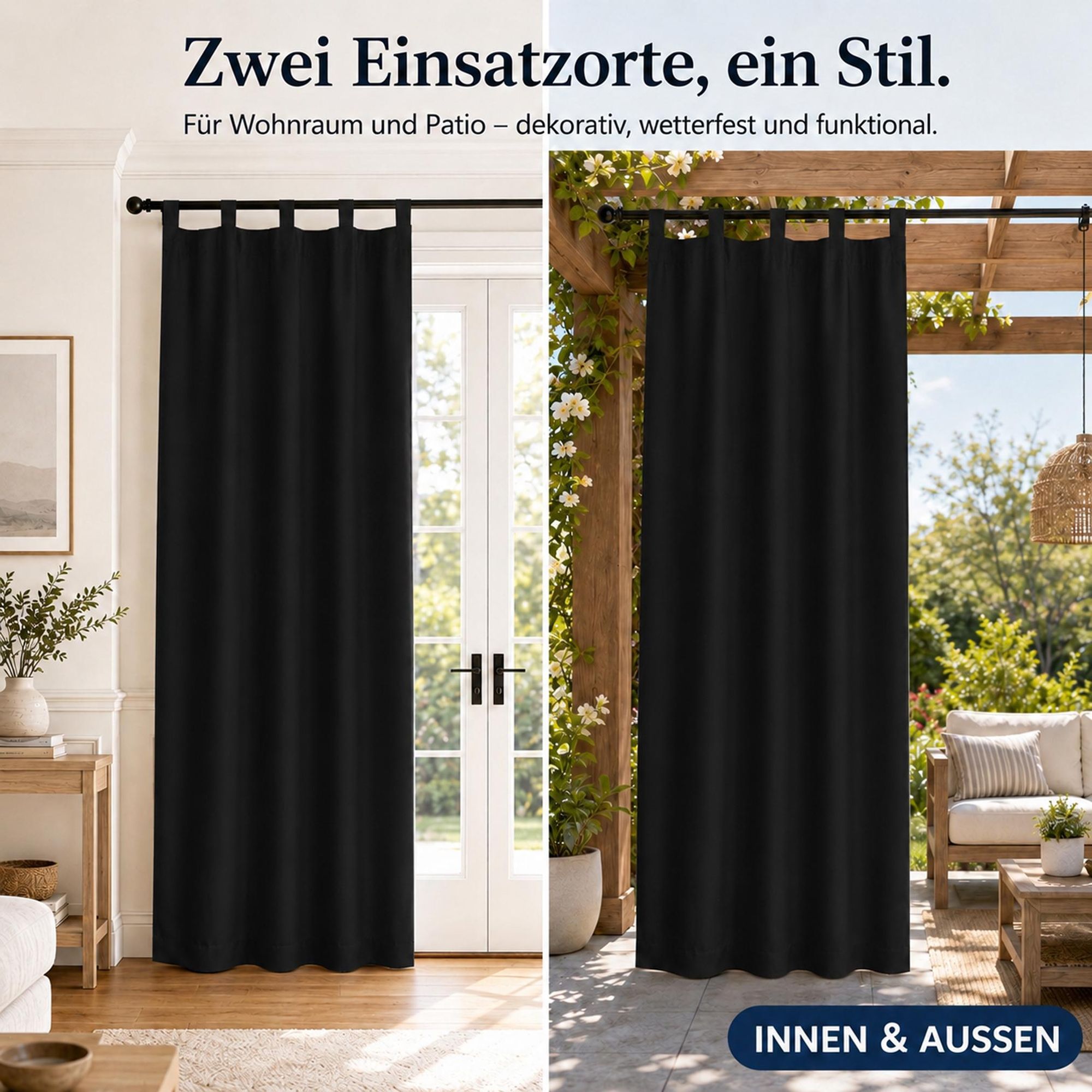 Schlaufen Vorhänge Blickdicht Schwarz, Wohnzimmer Schlafzimmer Thermo Verdunklungsvorhänge 132 x 241 cm (2er-Set), Wasserdicht Sichtschutz Gardinen