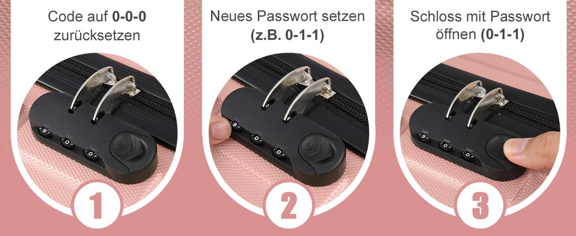 FCH Hartschalenkoffer Reisekoffer-Set Koffer-Set Trolley-Set 5 Stk. mit Längsstreifen ABS, Roségold