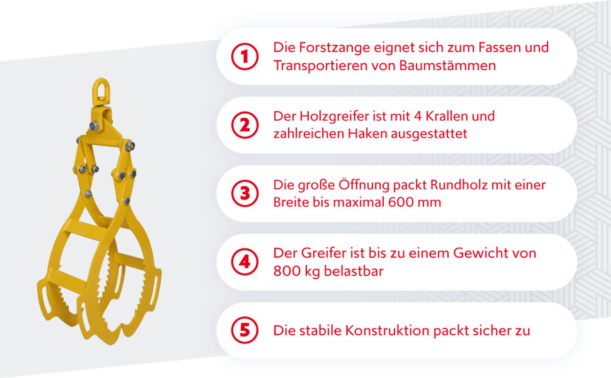 Wiltec Forstzange für Baumstämme bis 600 mm, 800 kg Zugkraft, Holzzange Hebezange Packzange mit 4 Klemmdornen