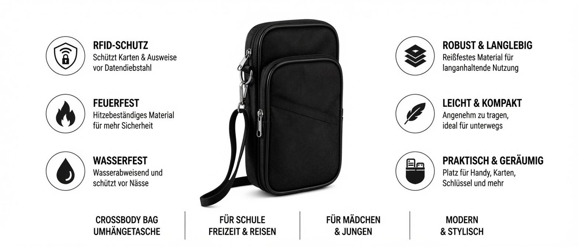 RFID Schutztasche, Crossbody Bag,feuerfest,wasserabweisend Organizer für Handy, Karten,Schlüssel uvm