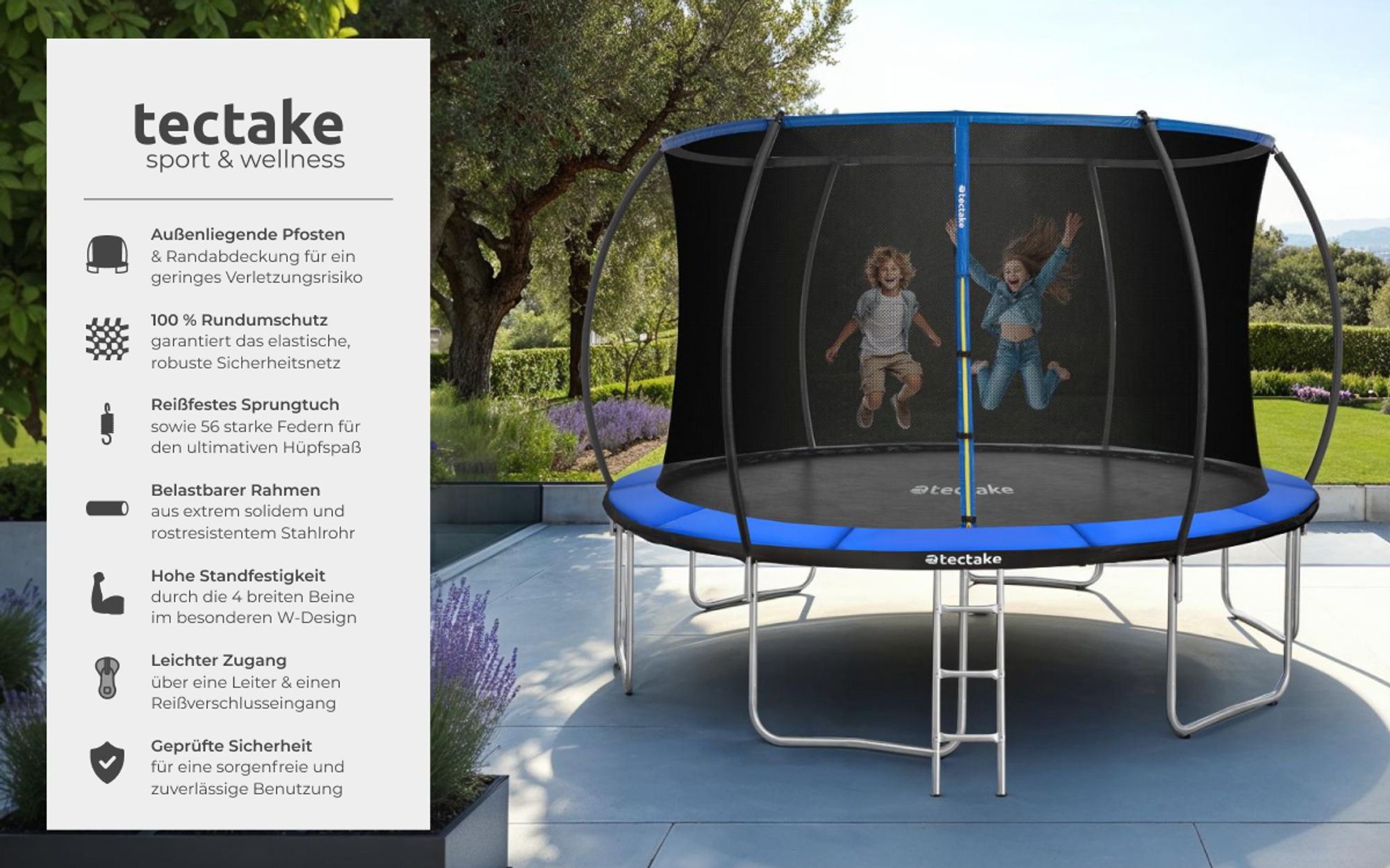 tectake® Trampolin Jumpy Ø 366 cm, GS- mit Sicherheitsnetz