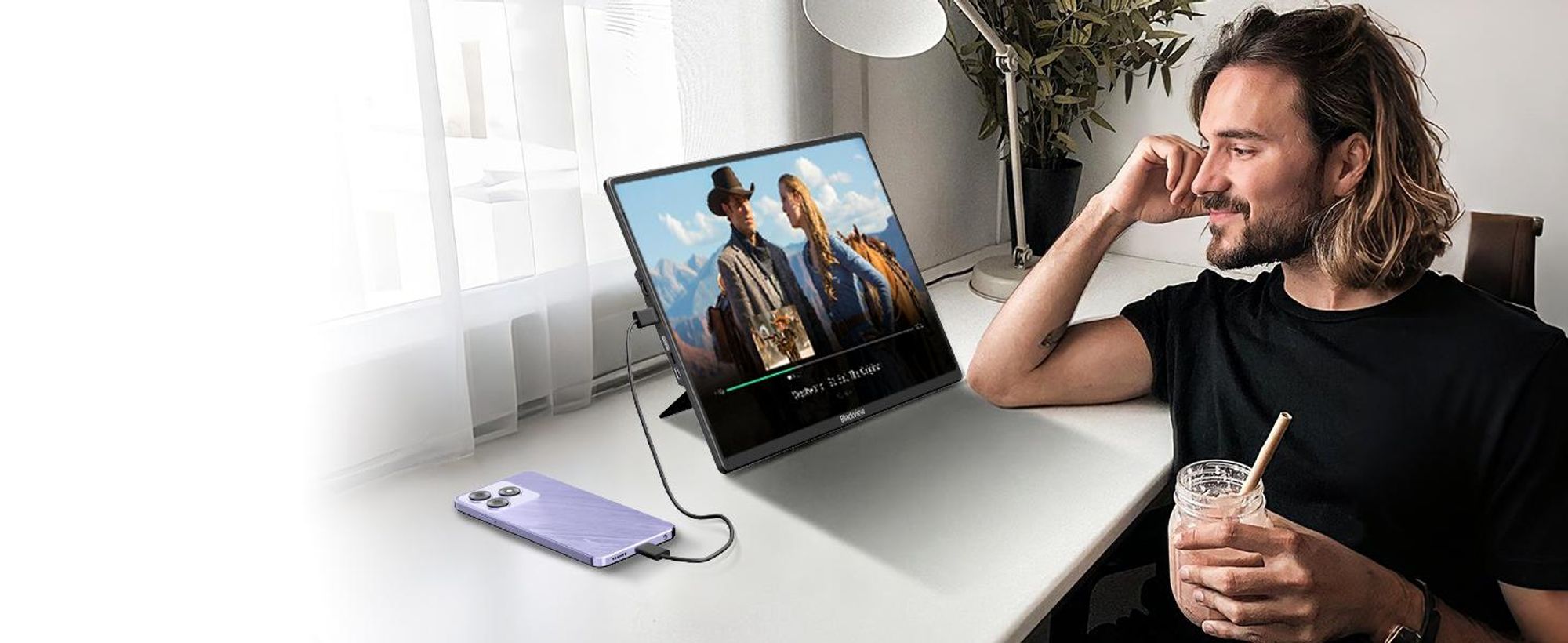 Blackview Table 9 mit Aurabass3 Bluetooth-Box, 16 Zoll FHD tragbarer Monitor, 650g, SÜD , 360° Drehständer, Plug&Play, Kompatibel mit Mac/Win/Android