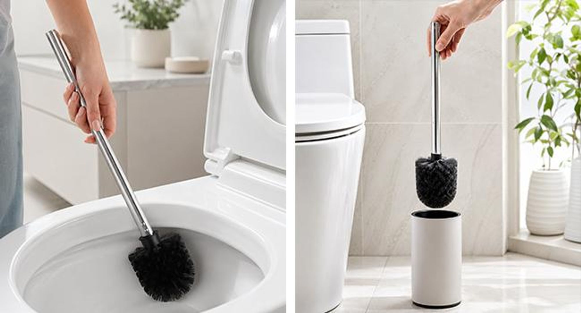 KRUMAD WC Bürsten Set 4 Stück, Toilettenbürste mit PP Borsten und Metallgriff, Klobürste mit austauschbaren Aufsätzen, schwarz für Badezimmer